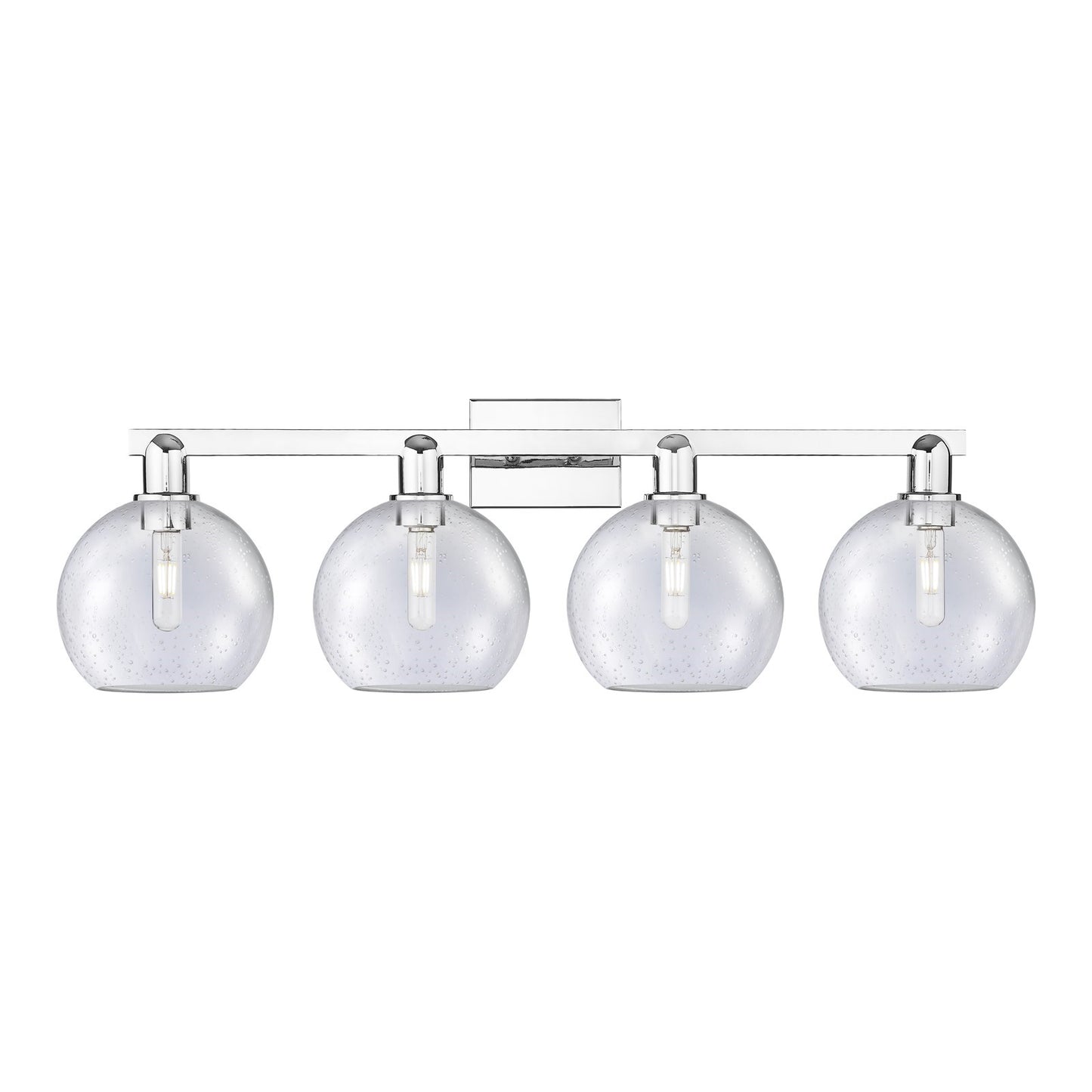 Innovations Athens 35in 4-Light Bath Vanity Light | Industrial Polished Chrome Steel and Seedy Glass | Bathroom Vanity | Model 716-4W-PC-G124-8