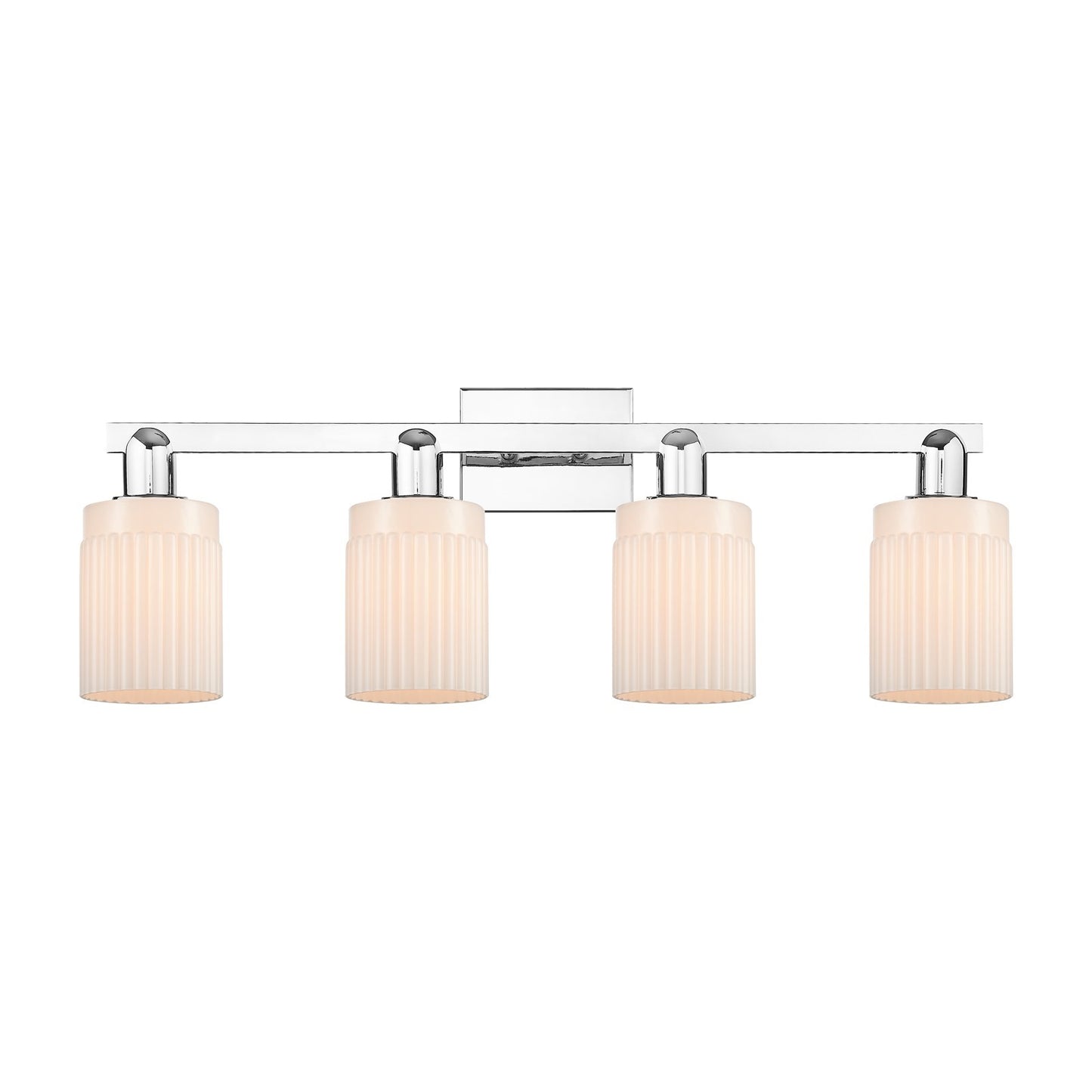 Innovations Hadley 32in 4-Light Bath Vanity Light | Industrial Polished Chrome and Matte White Ribbed Glass | Bathroom Vanity | Model 716-4W-PC-G341