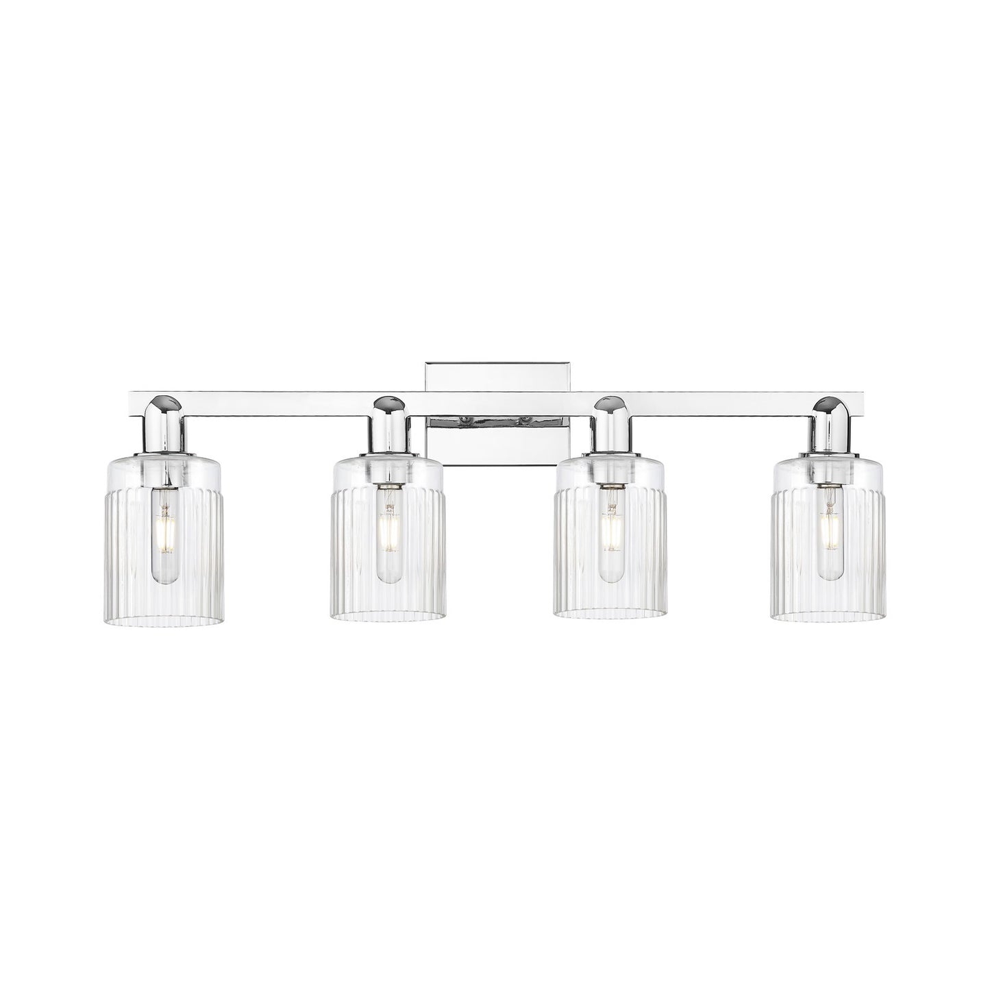 Innovations Hadley 32in 4-Light Bath Vanity Light | Industrial Modern Polished Chrome Steel and Clear Ribbed Glass | Entryway & | Model 716-4W-PC-G342