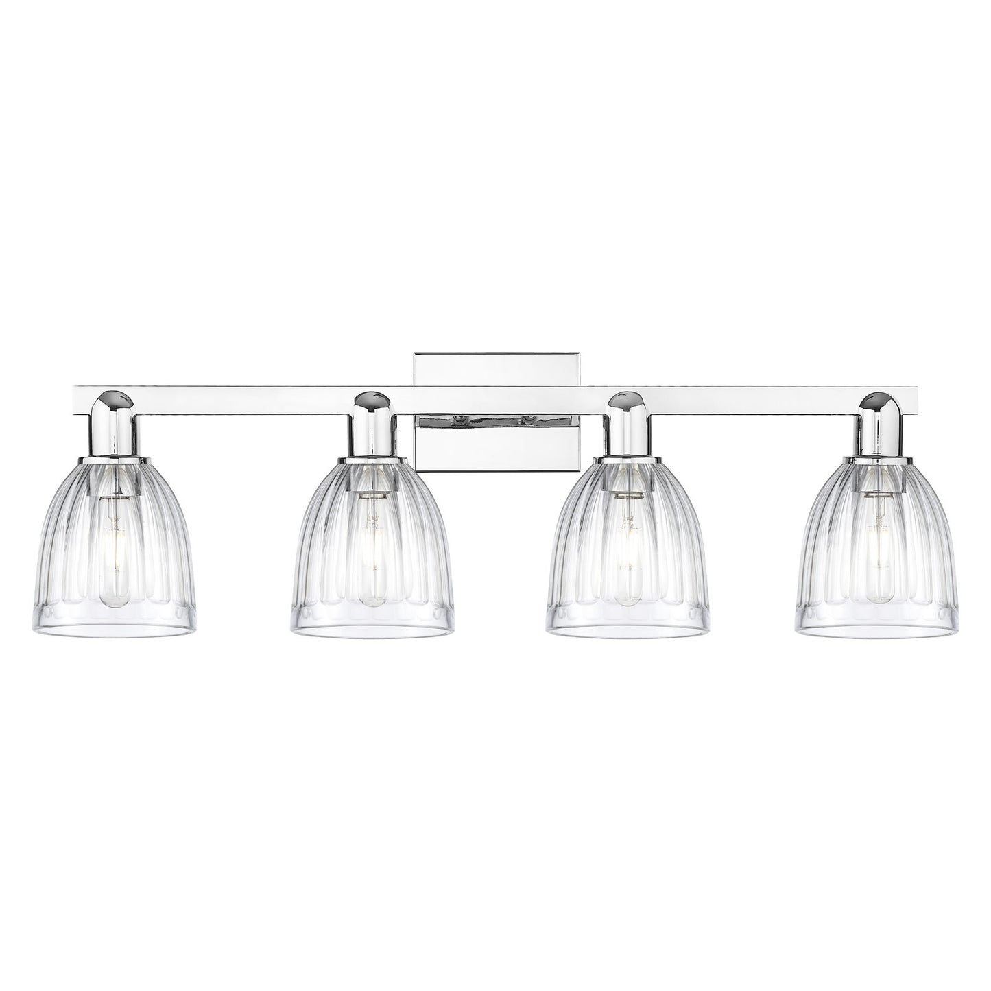 Innovations Brookfield 33in 4-Light Bath Vanity | Polished Chrome Steel and Clear Ribbed Glass | Bathroom Vanity Light | Model 716-4W-PC-G442