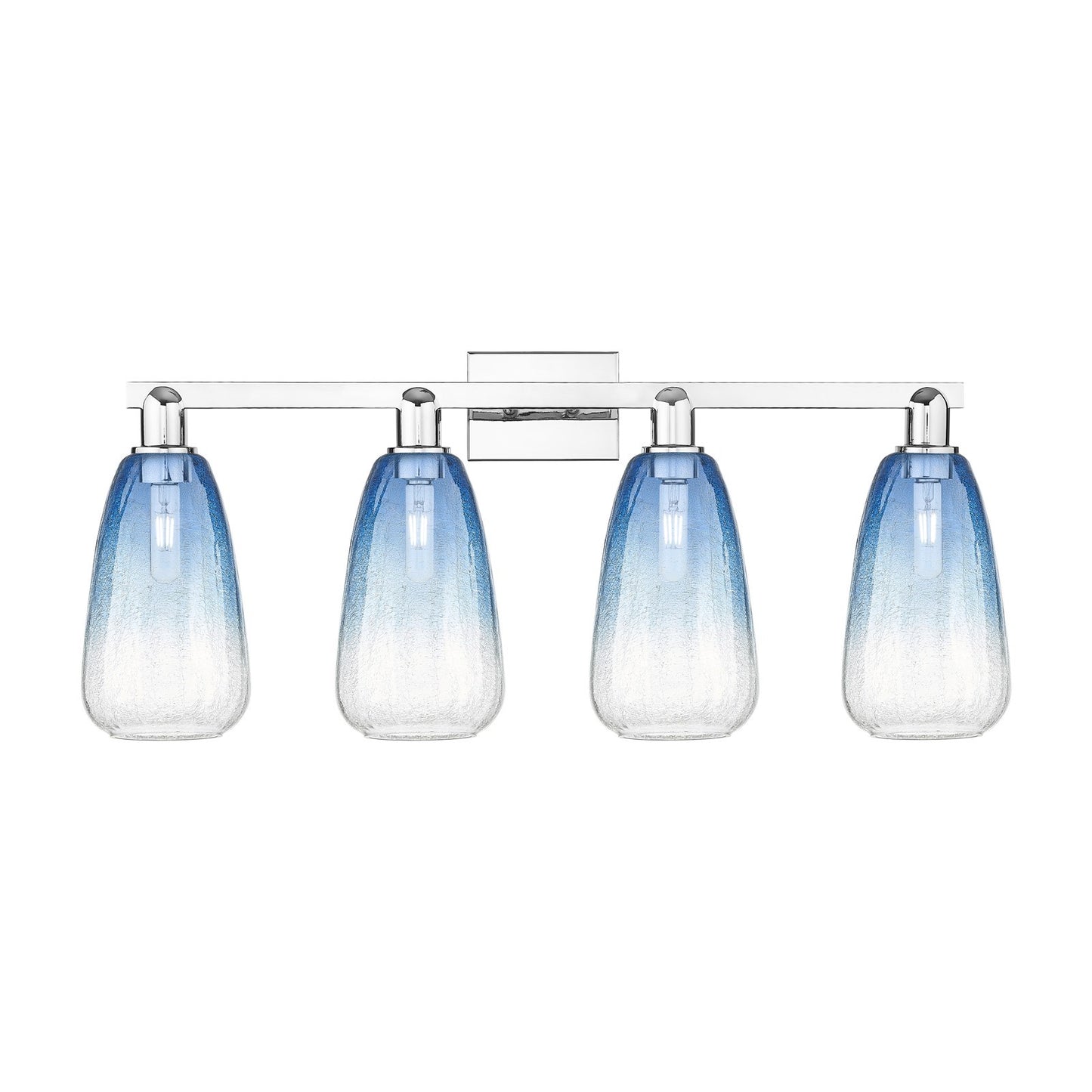 Innovations Brookhaven Almond 33in 4-Light Bath Vanity Light | Industrial Polished Chrome and Sapphire Blue Glass | Bathroom | Model 716-4W-PC-G480-6SB