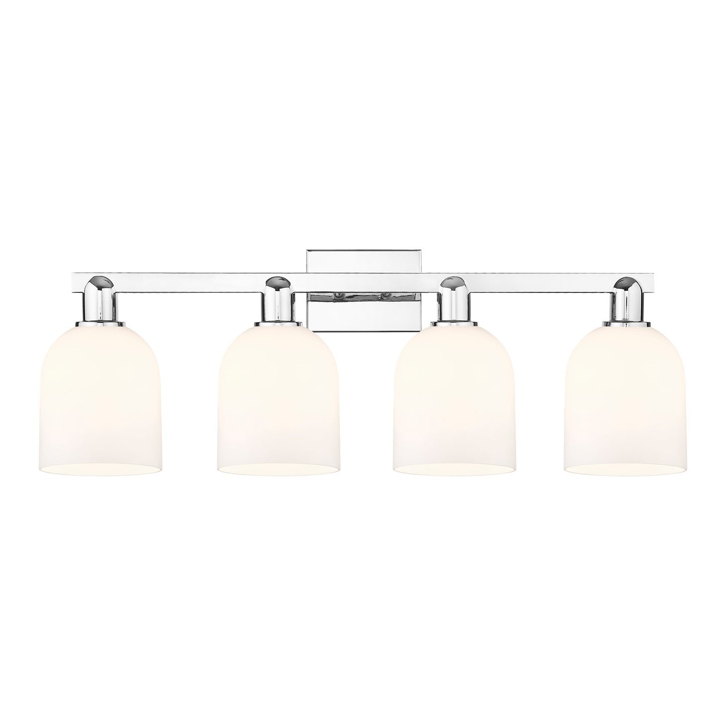 Innovations Bella 33in 4-Light Bath Vanity Light | Industrial Polished Chrome and White Glass | Bathroom Vanity | Model 716-4W-PC-G558-6GWH