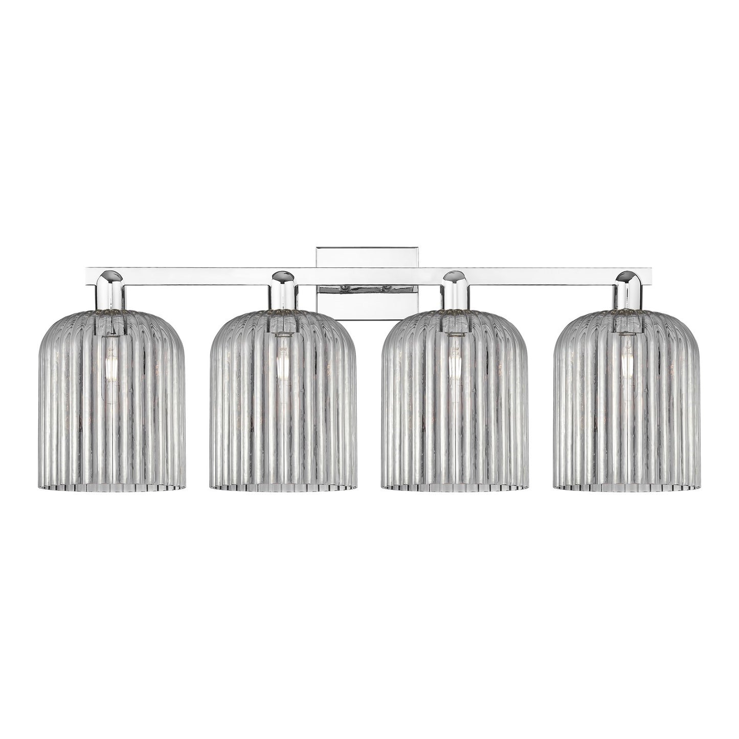 Innovations Bridal Veil 35in 4-Light Bath Vanity Light | Industrial Polished Chrome Steel and Light Smoke Ribbed Glass | Model 716-4W-PC-G559-8SM