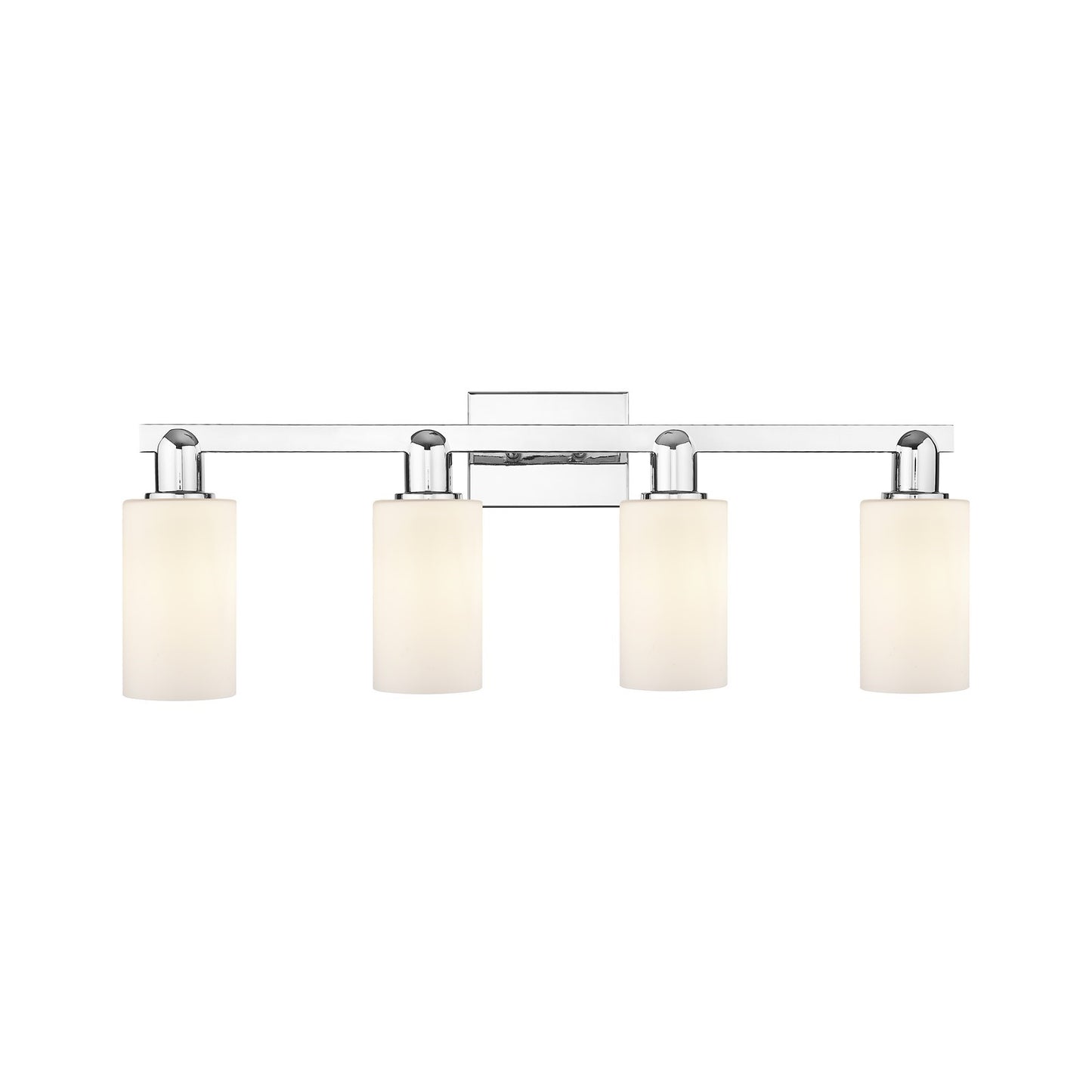 Innovations Clymer 31in 4-Light Bath Vanity Light | Industrial Polished Chrome and Matte White Glass | Bathroom Vanity Light | Model 716-4W-PC-G801