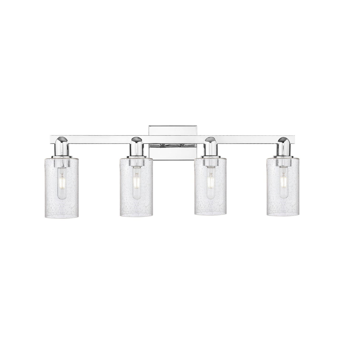 Innovations Clymer 31in 4-Light Bath Vanity Light | Industrial Polished Chrome Steel and Seedy Glass | Bathroom Vanity | Model 716-4W-PC-G804