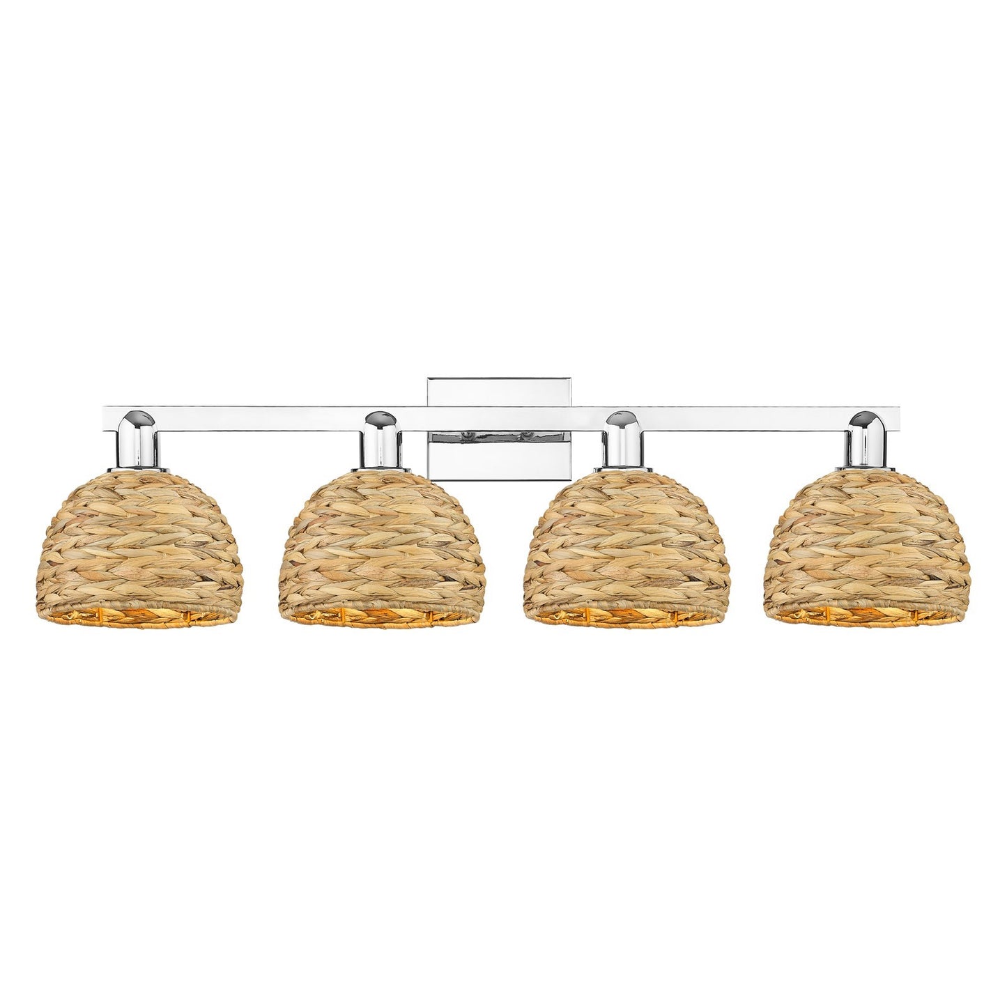Innovations Woven Rattan 35in 4-Light Bath Vanity Light | Industrial Polished Chrome and Natural Fiber | Bathroom Vanity | Model 716-4W-PC-RBD-8-NAT