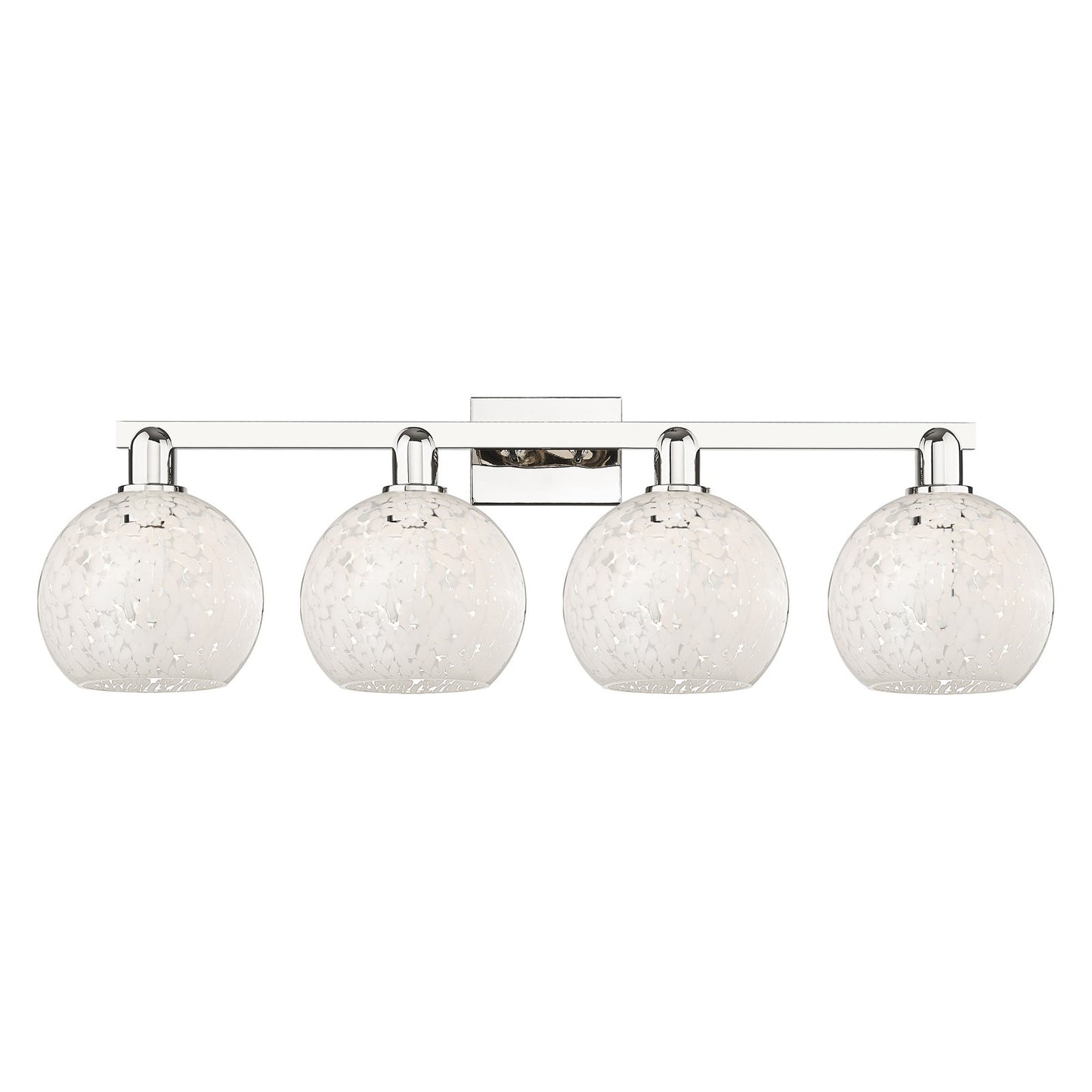 Innovations Lighting White Mouchette 35in 4-Light Bath Vanity | Industrial Polished Nickel and White Mouchette Glass | Model 716-4W-PN-G1216-8WM