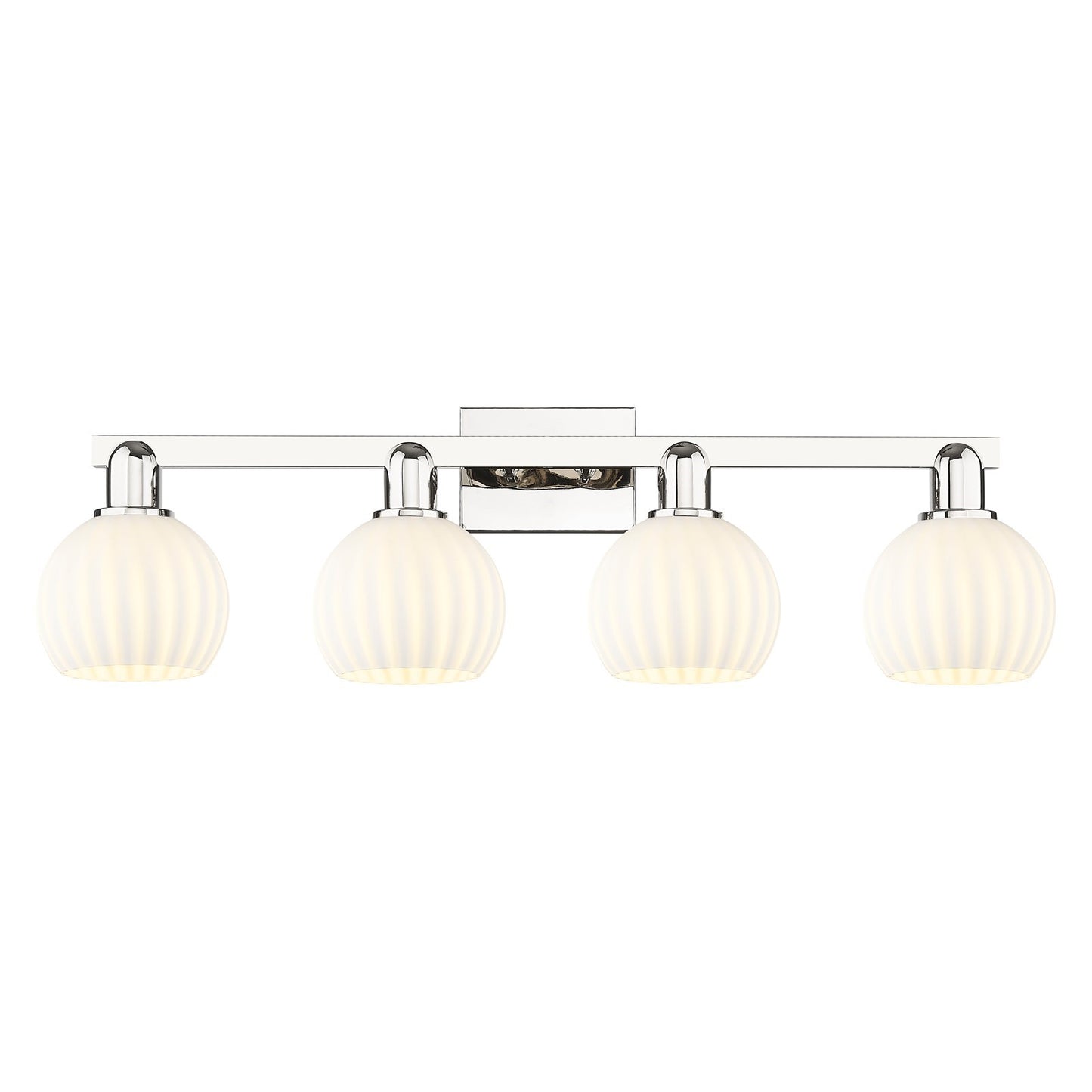 Innovations Lighting Arcadia 33in 4-Light Bath Vanity Light | Industrial Polished Nickel and White Venetian Glass | Bathroom | Model 716-4W-PN-G1217-6WV