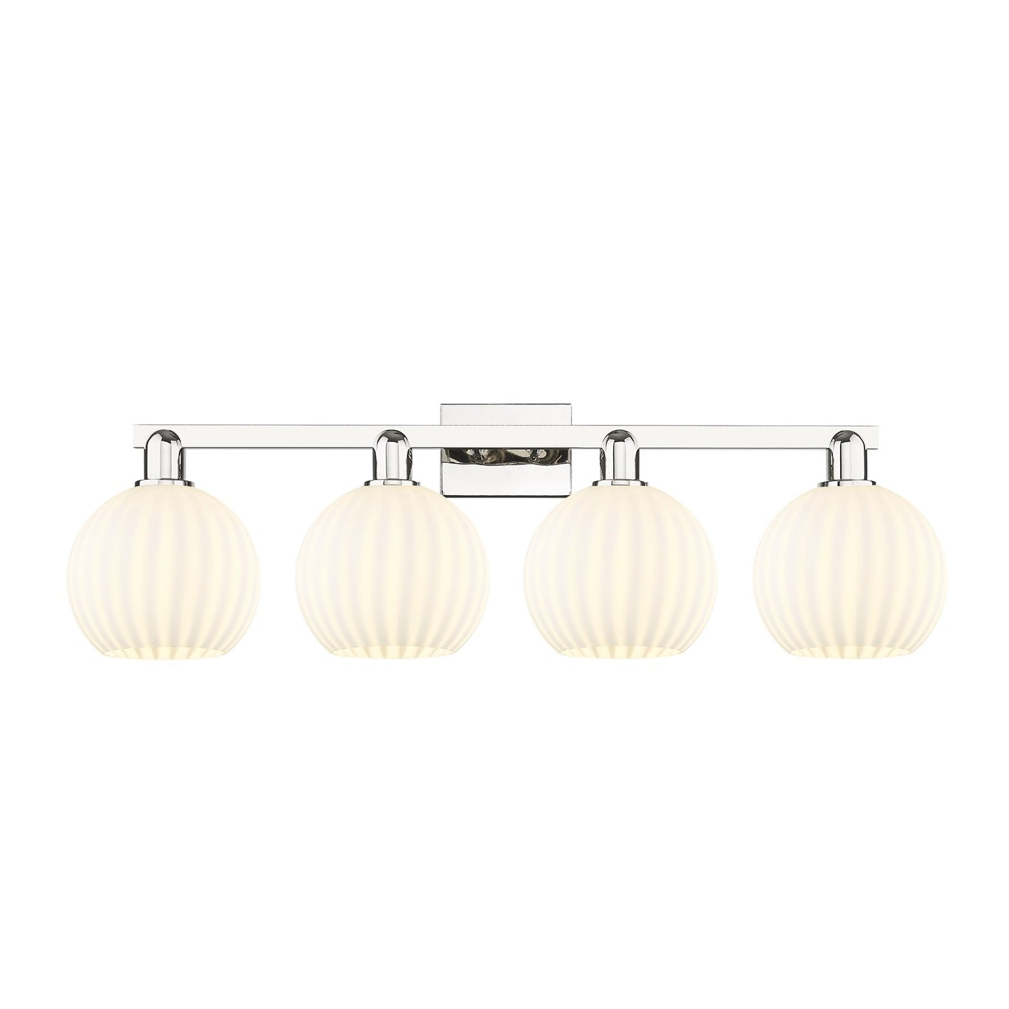 Innovations Lighting Arcadia 35in 4-Light Bath Vanity Light | Industrial Polished Nickel and White Venetian Glass | Bathroom | Model 716-4W-PN-G1217-8WV