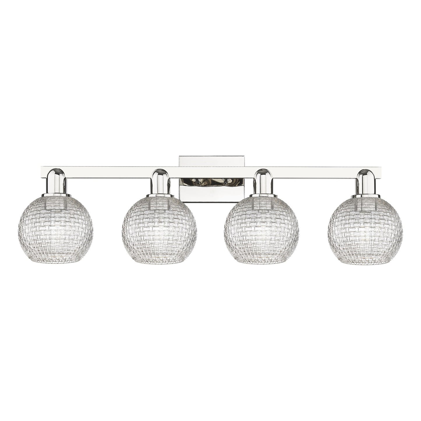 Innovations Athens 33in 4-Light Bath Vanity Light | Industrial Polished Nickel and Clear Basket Weave Glass | Bathroom Vanity | Model 716-4W-PN-G122C-6CL