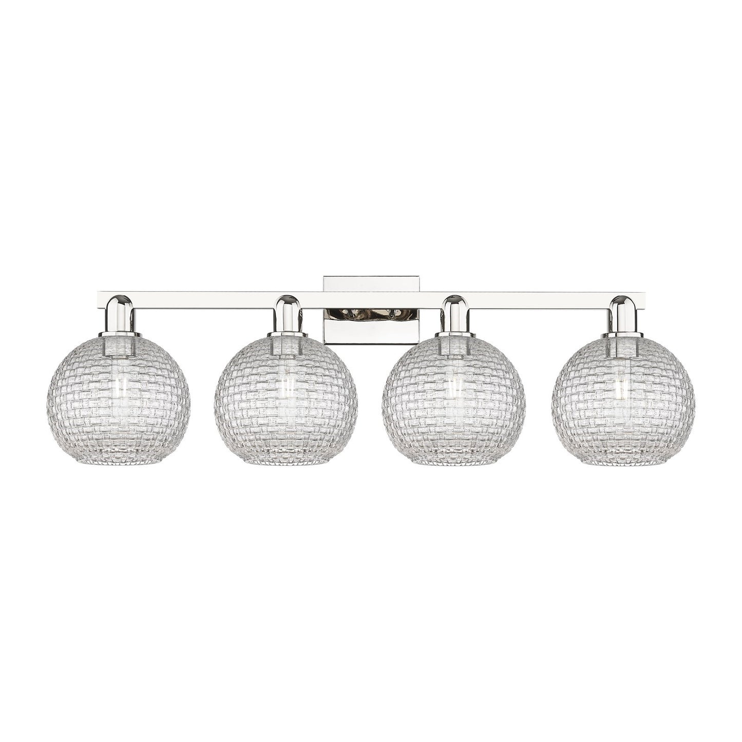 Innovations Athens 35in 4-Light Bath Vanity | Industrial Modern Polished Nickel and Clear Basket Weave Glass | Bathroom Vanity | Model 716-4W-PN-G122C-8CL