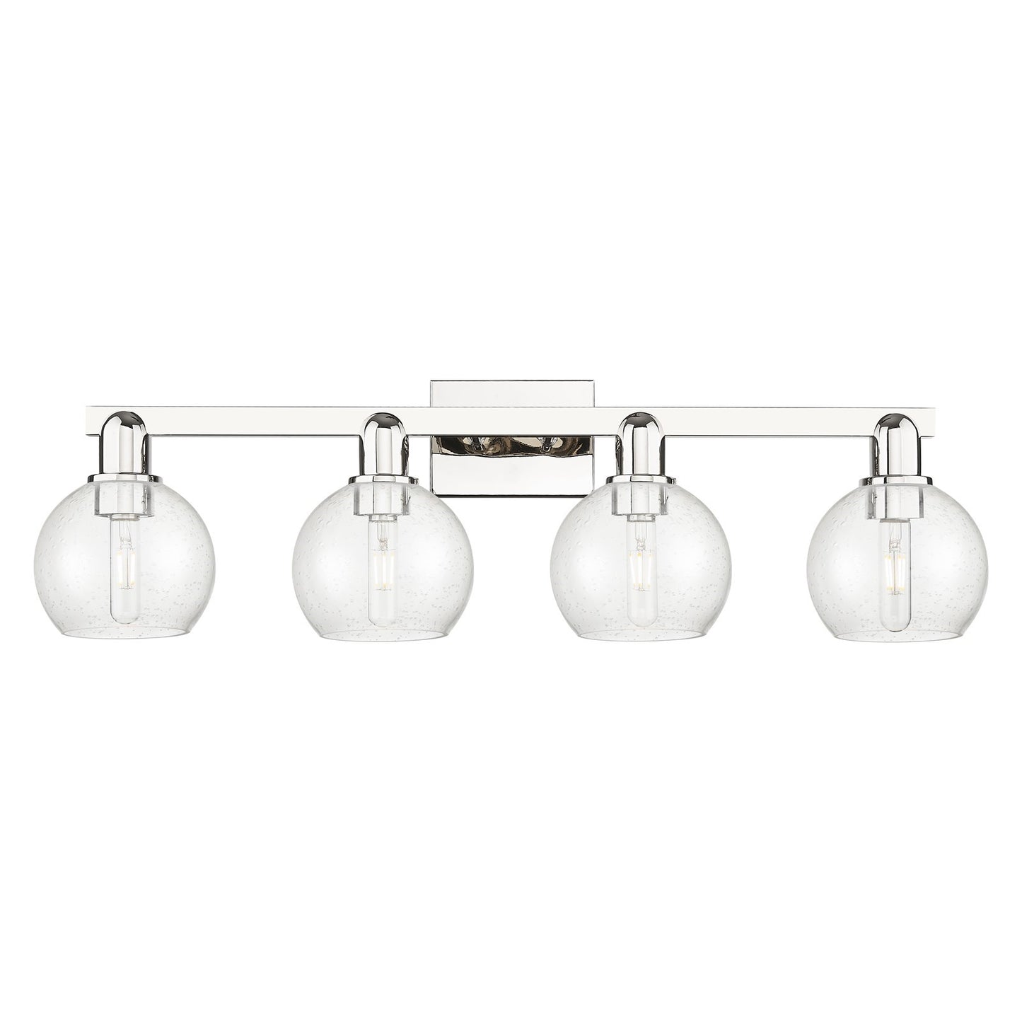Innovations Athens 33in 4-Light Bath Vanity | Industrial Polished Nickel Steel and Seedy Glass | Bathroom Vanity Light | Model 716-4W-PN-G124-6