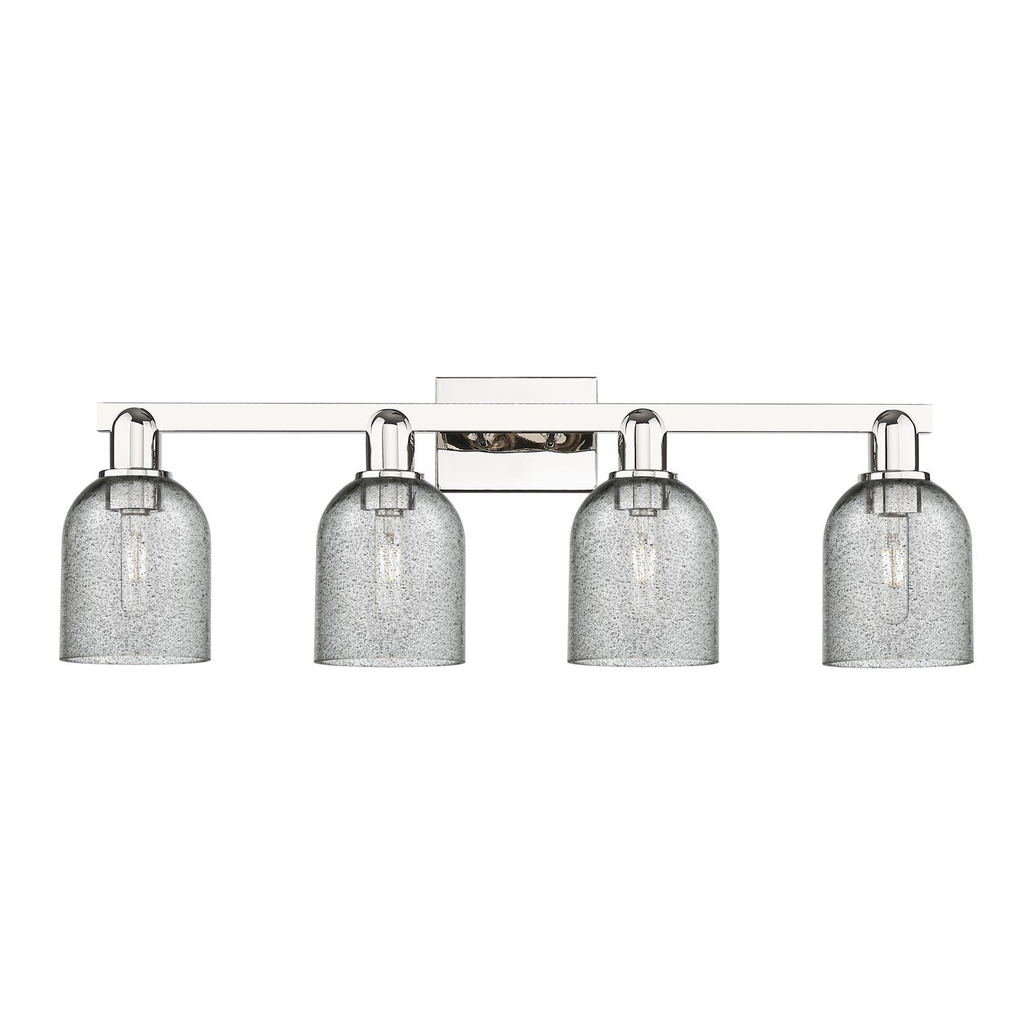 Innovations Caledonia 32in 4-Light Bath Vanity Light | Industrial Modern Contempo Polished Nickel Steel and Charcoal Glass | Model 716-4W-PN-G257