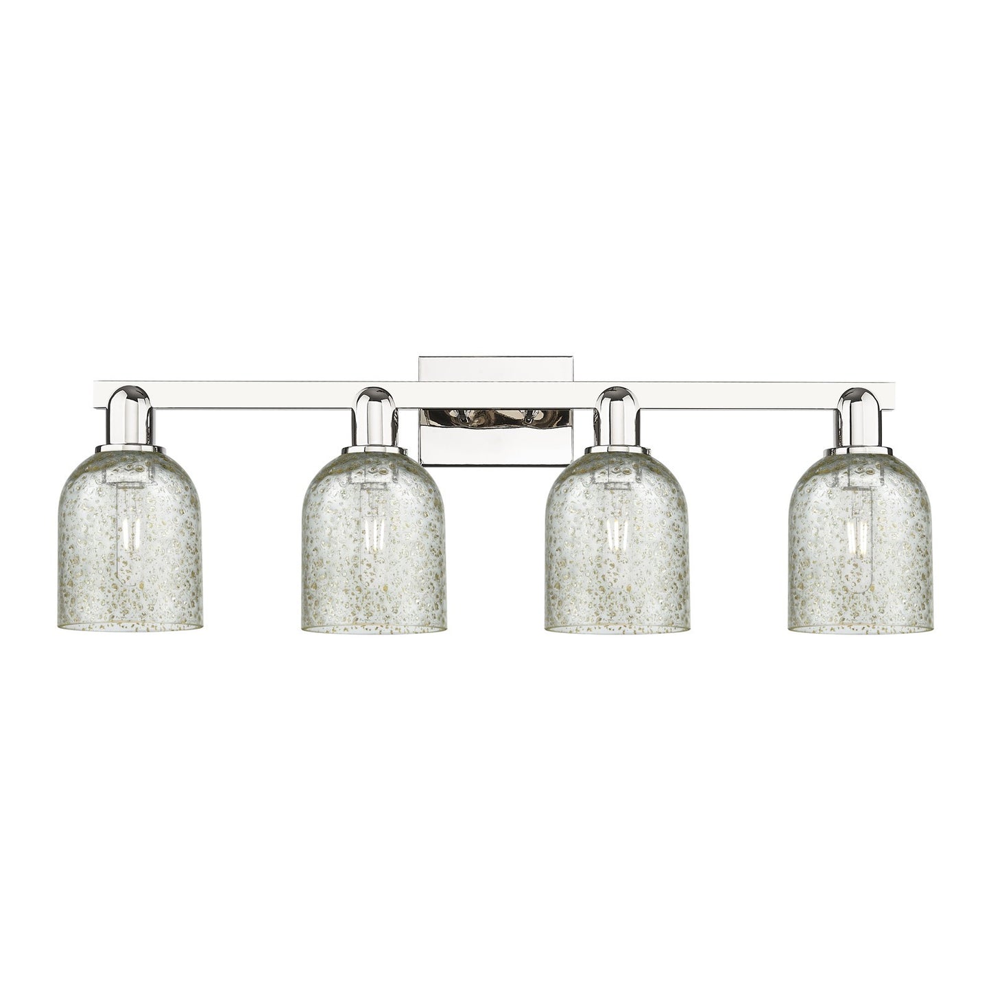 Innovations Caledonia 32in 4-Light Bath Vanity Light | Industrial Polished Nickel Steel and Mica Glass | Bathroom Vanity | Model 716-4W-PN-G259