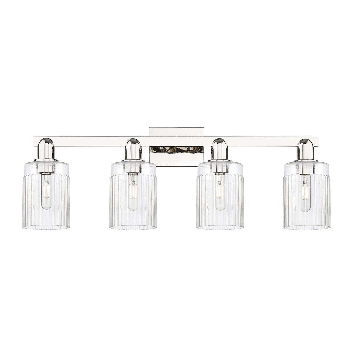 Innovations Hadley 32in 4-Light Bath Vanity Light | Industrial Polished Nickel Steel and Clear Ribbed Glass | Bathroom Vanity | Model 716-4W-PN-G342