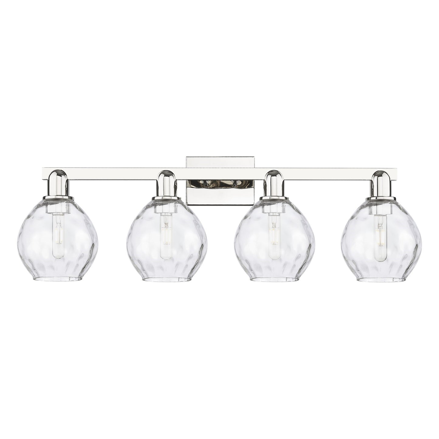 Innovations Waverly 33in 4-Light Bath Vanity Light | Industrial Polished Nickel Steel and Clear Glass | Damp-Rated Bathroom Vanity | Model 716-4W-PN-G362