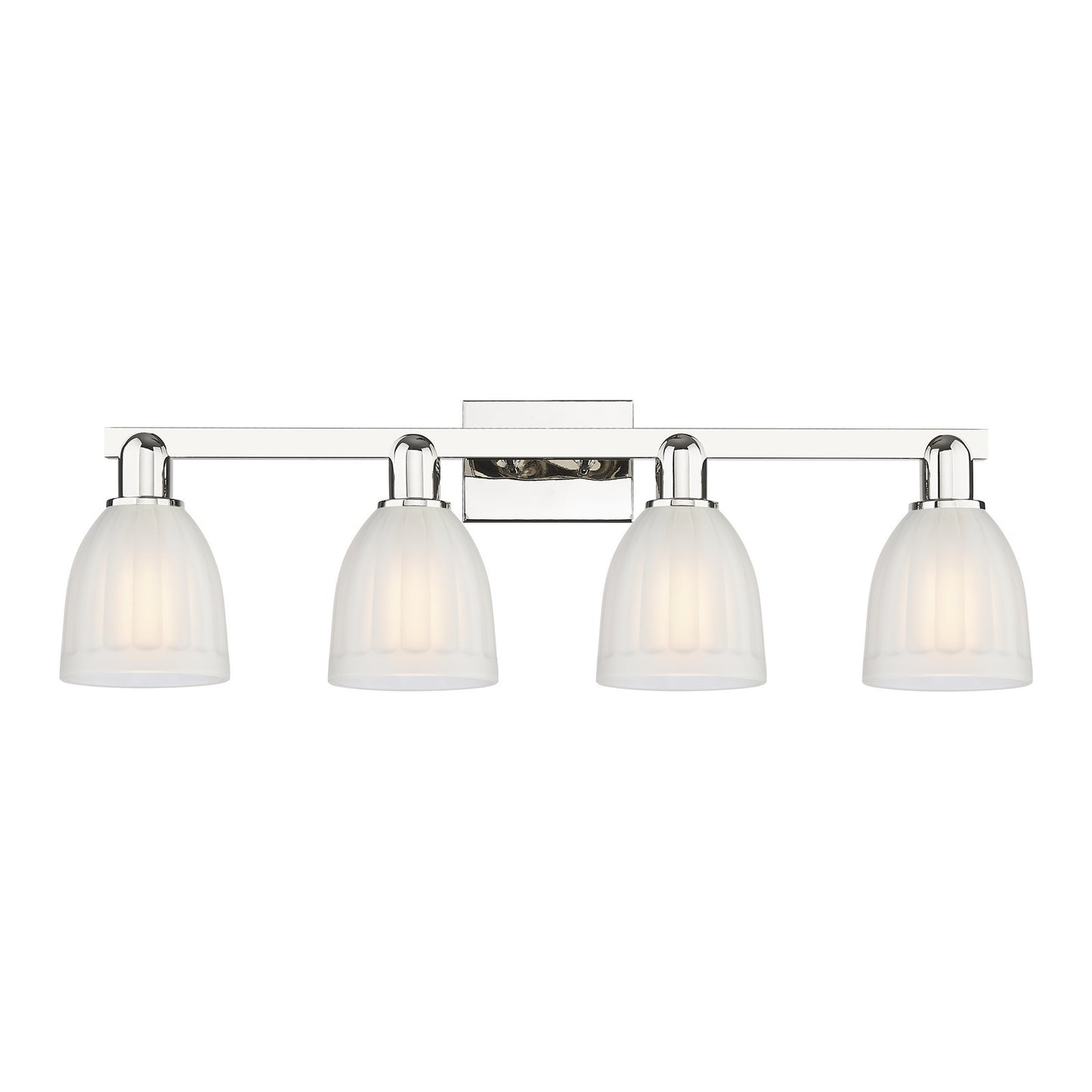 Innovations Brookfield 33in 4-Light Bath Vanity Light | Industrial Polished Nickel and White Frosted Ribbed Glass | Bathroom Vanity | Model 716-4W-PN-G441