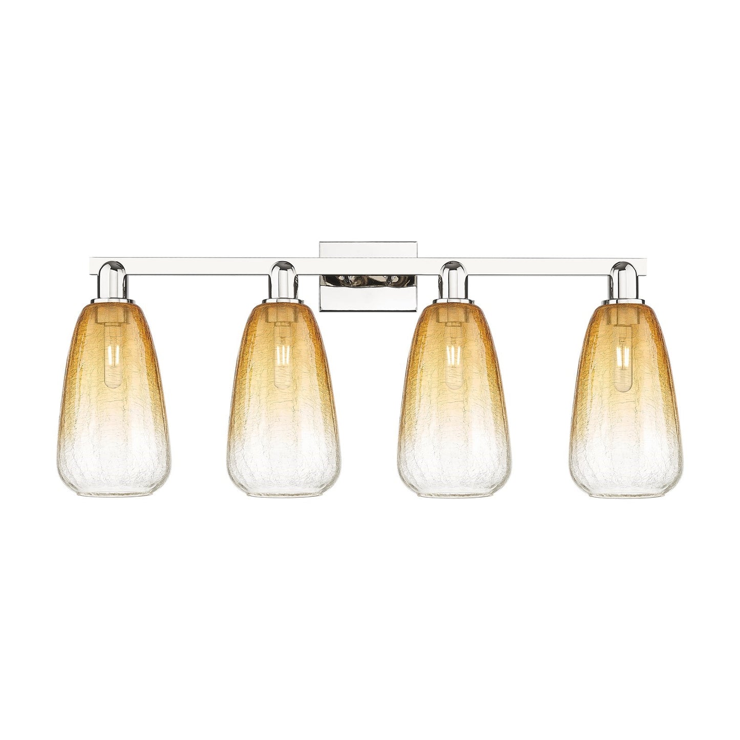 Innovations Brookhaven Almond 33in 4-Light Bath Vanity Light | Industrial Polished Nickel and Amber Glass | Bathroom Vanity | Model 716-4W-PN-G480-6AM