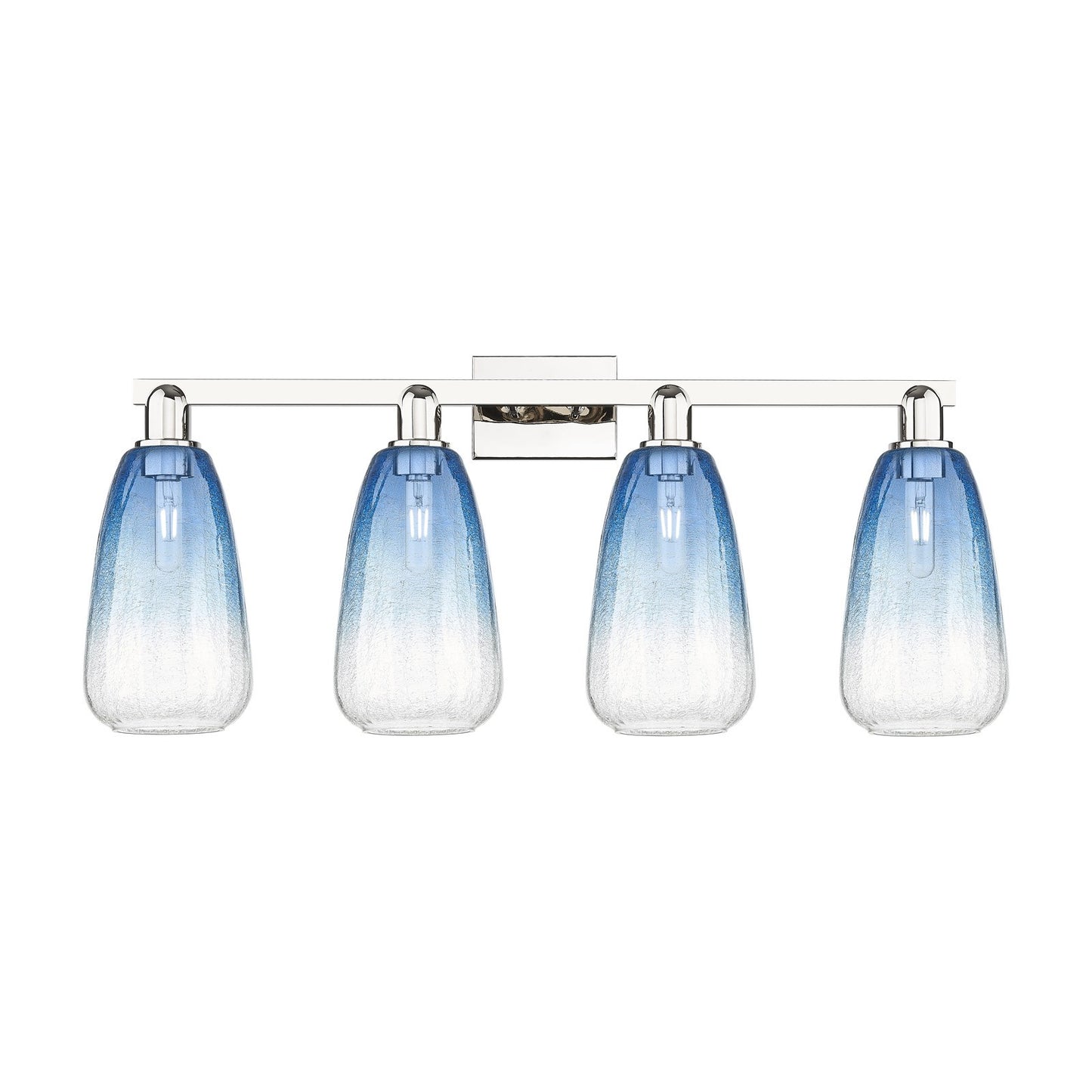 Innovations Brookhaven Almond 33in 4-Light Bath Vanity Light | Industrial Polished Nickel and Sapphire Blue Glass | Bathroom | Model 716-4W-PN-G480-6SB