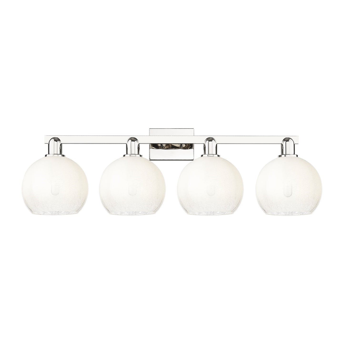 Innovations Brookhaven Globe 35in 4-Light Bath Vanity Light | Industrial Polished Nickel Steel and Opal Glass | Bathroom Vanity | Model 716-4W-PN-G483-8OP