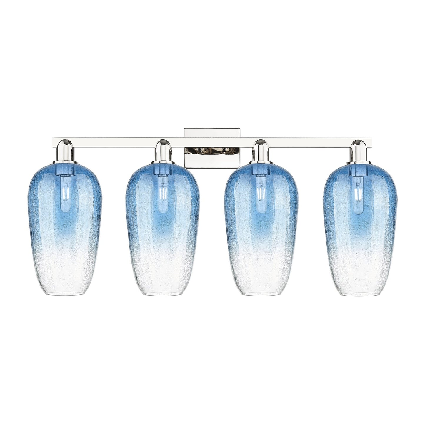 Innovations Brookhaven Flute 34in 4-Light Bath Vanity | Industrial Polished Nickel and Sapphire Blue Glass | Damp Rated | Model 716-4W-PN-G484-7SB