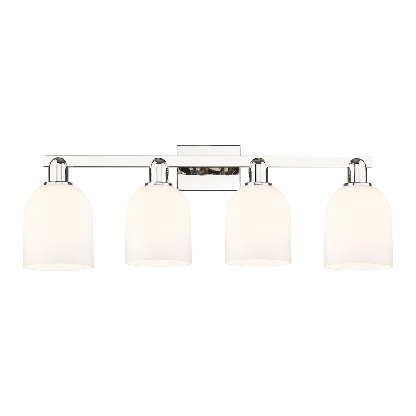 Innovations Bella 33in 4-Light Bath Vanity Light | Industrial Polished Nickel and White Glass | Bathroom Vanity Light | Model 716-4W-PN-G558-6GWH