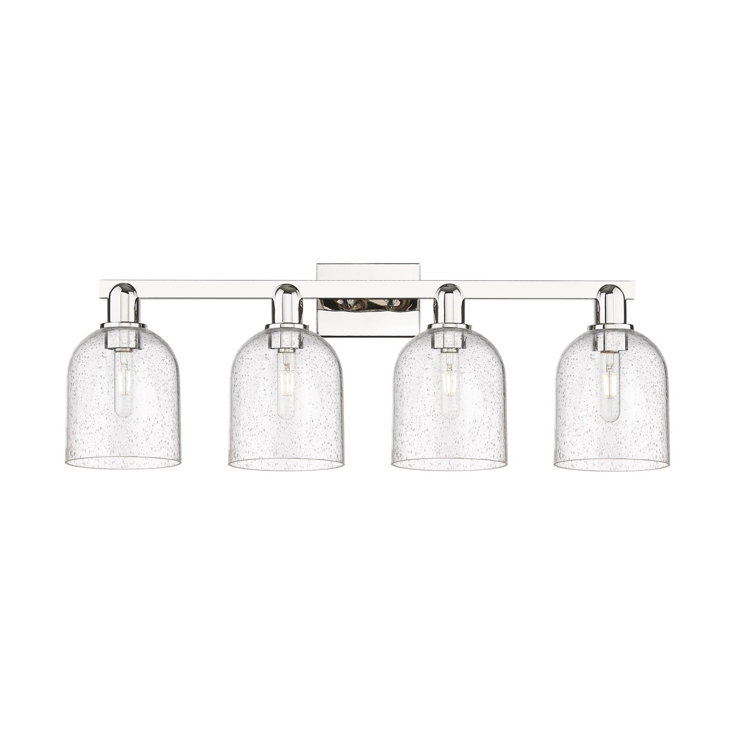 Innovations Bella 33in 4-Light Bath Vanity | Industrial Polished Nickel Steel and Seedy Glass | Bathroom Vanity Light | Model 716-4W-PN-G558-6SDY