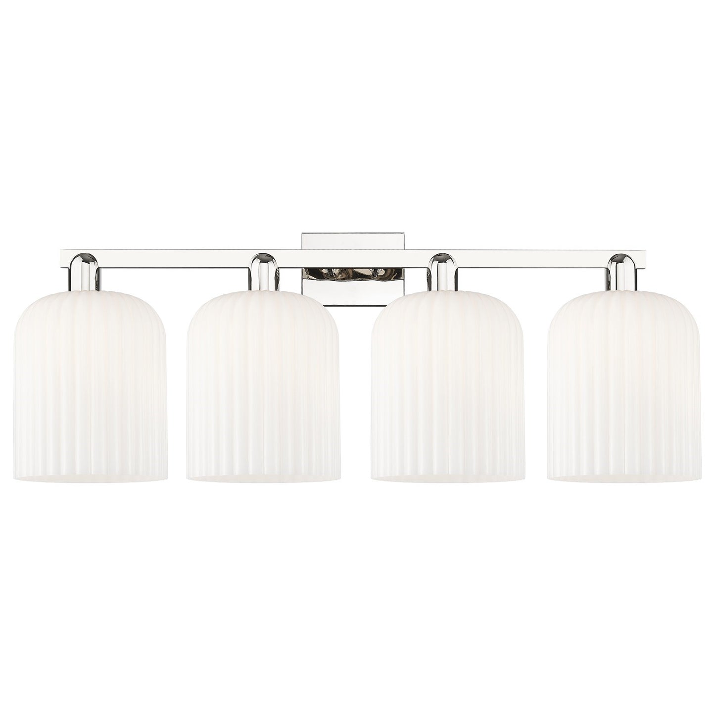 Innovations Bridal Veil 35in 4-Light Bath Vanity Light | Industrial Polished Nickel and Gloss White Ribbed Glass | Bathroom | Model 716-4W-PN-G559-8GWH