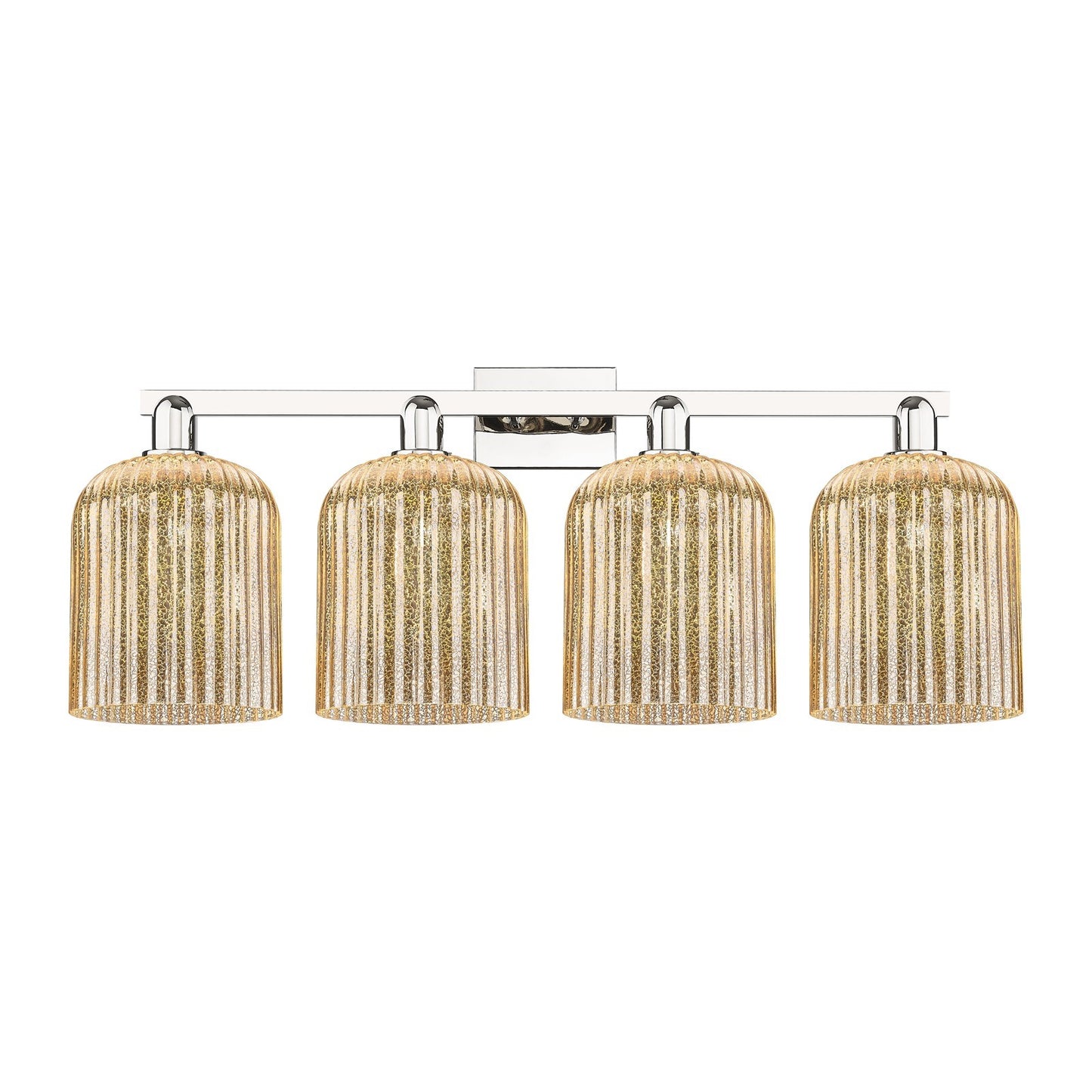 Innovations Bridal Veil 35in 4-Light Bath Vanity Light | Industrial Polished Nickel and Mercury Ribbed Glass | Bathroom Vanity | Model 716-4W-PN-G559-8ME