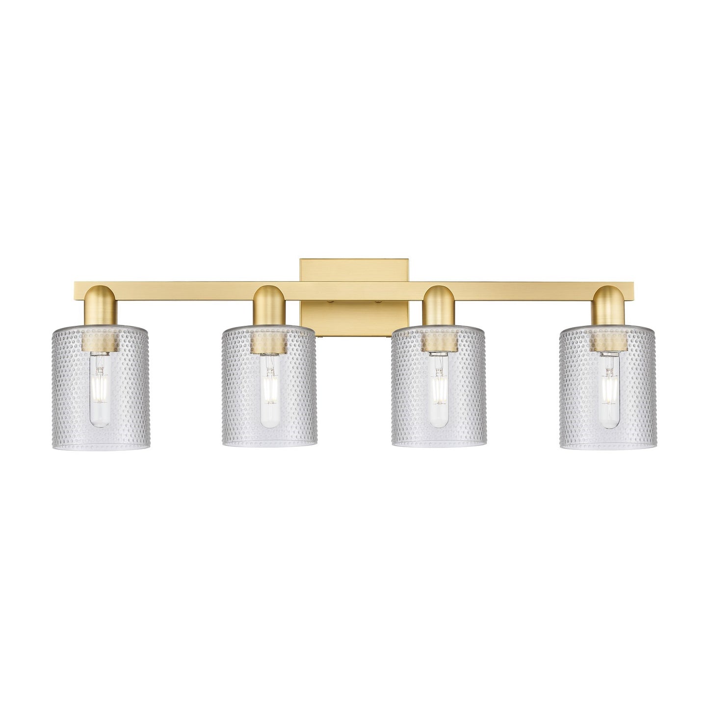 Innovations Cobbleskill 32in 4-Light Bath Vanity Light | Industrial Satin Gold Steel and Cast Brass with Clear Glass Shades | Model 716-4W-SG-G112