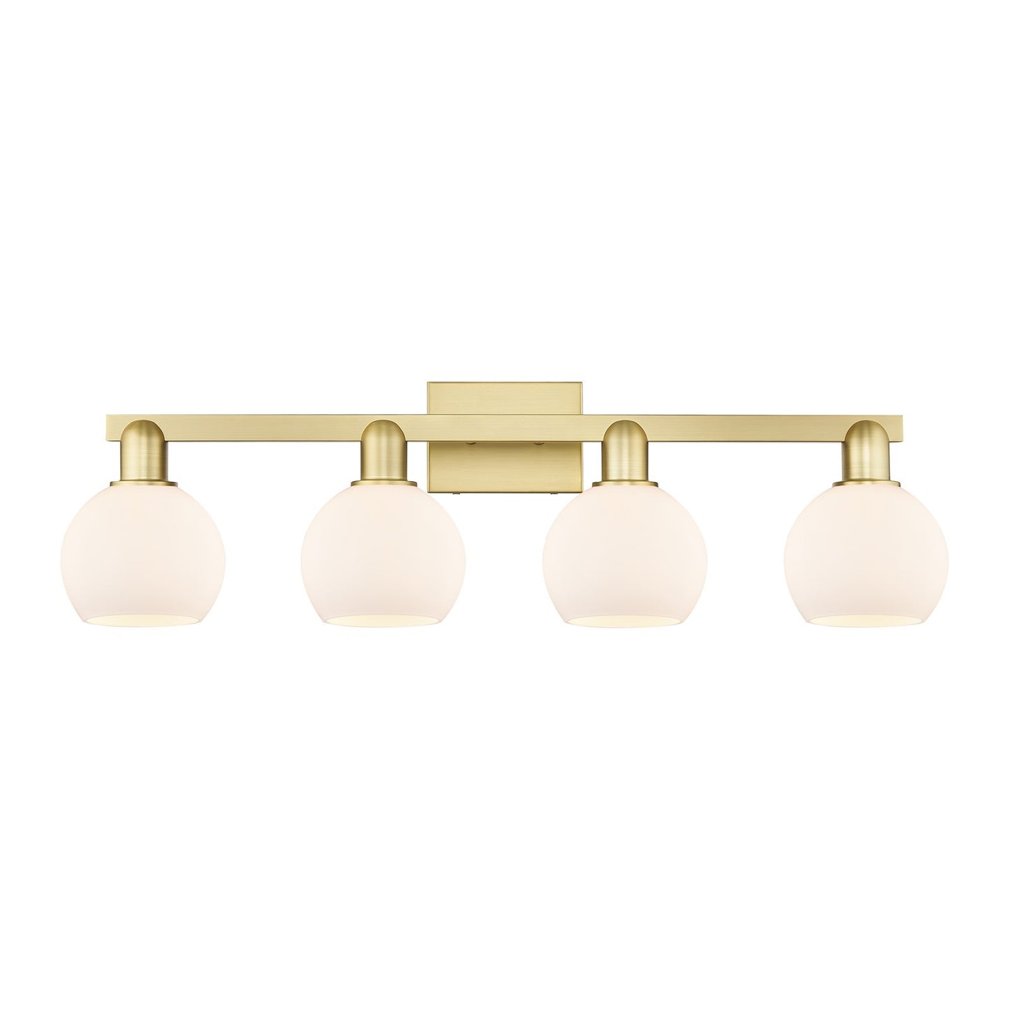 Innovations Athens 33in 4-Light Bath Vanity Light | Industrial Satin Gold Steel and Matte White Glass | Bathroom Vanity & Powder | Model 716-4W-SG-G121-6