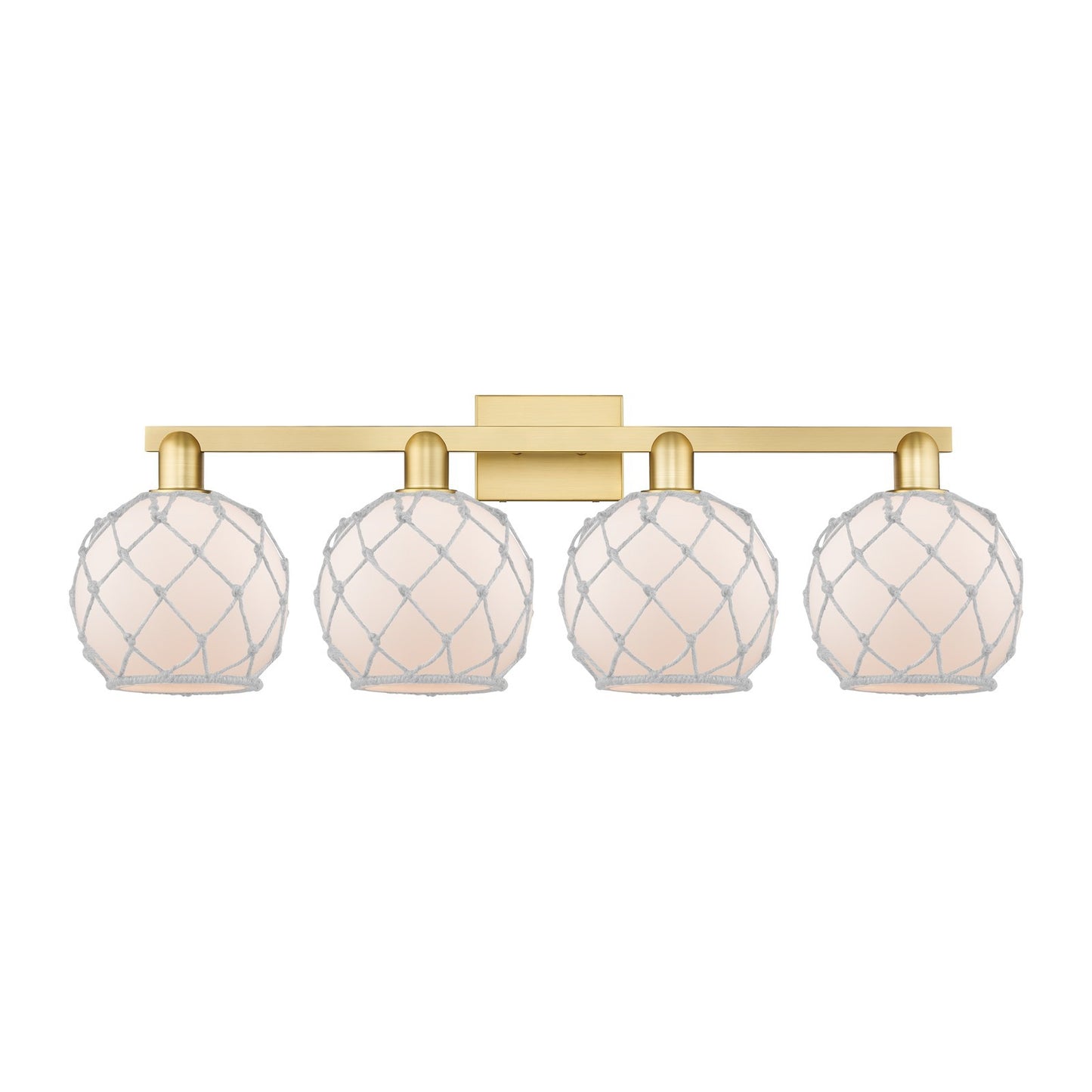 Innovations Farmhouse Rope 35in 4-Light Bath Vanity | Industrial Satin Gold Steel and Cast Brass with White Frosted Glass and | Model 716-4W-SG-G121-8RW