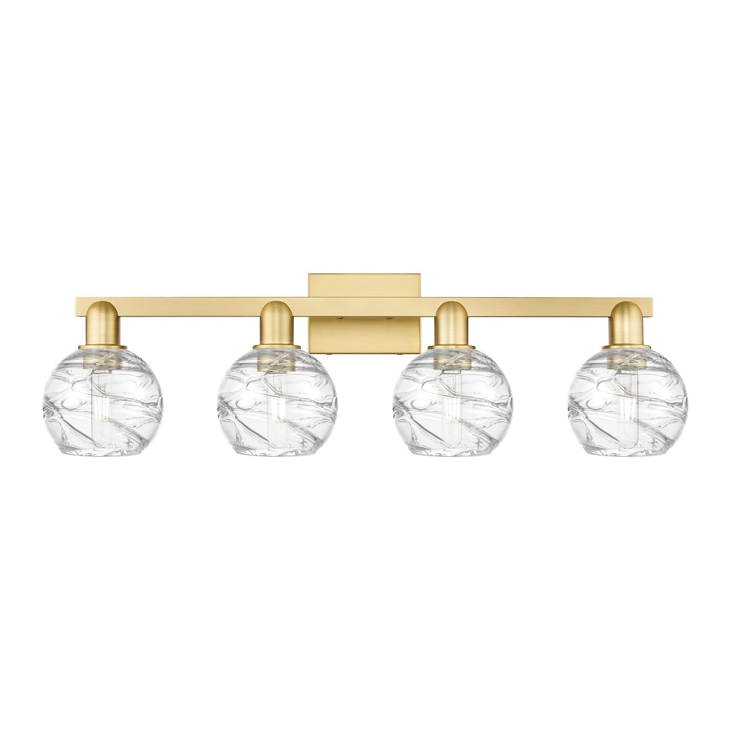Innovations Athens Deco Swirl 36in 4-Light Bath Vanity | Industrial Satin Gold Steel and Clear Glass | Bathroom Vanity | Model 716-4W-SG-G1213-6CL