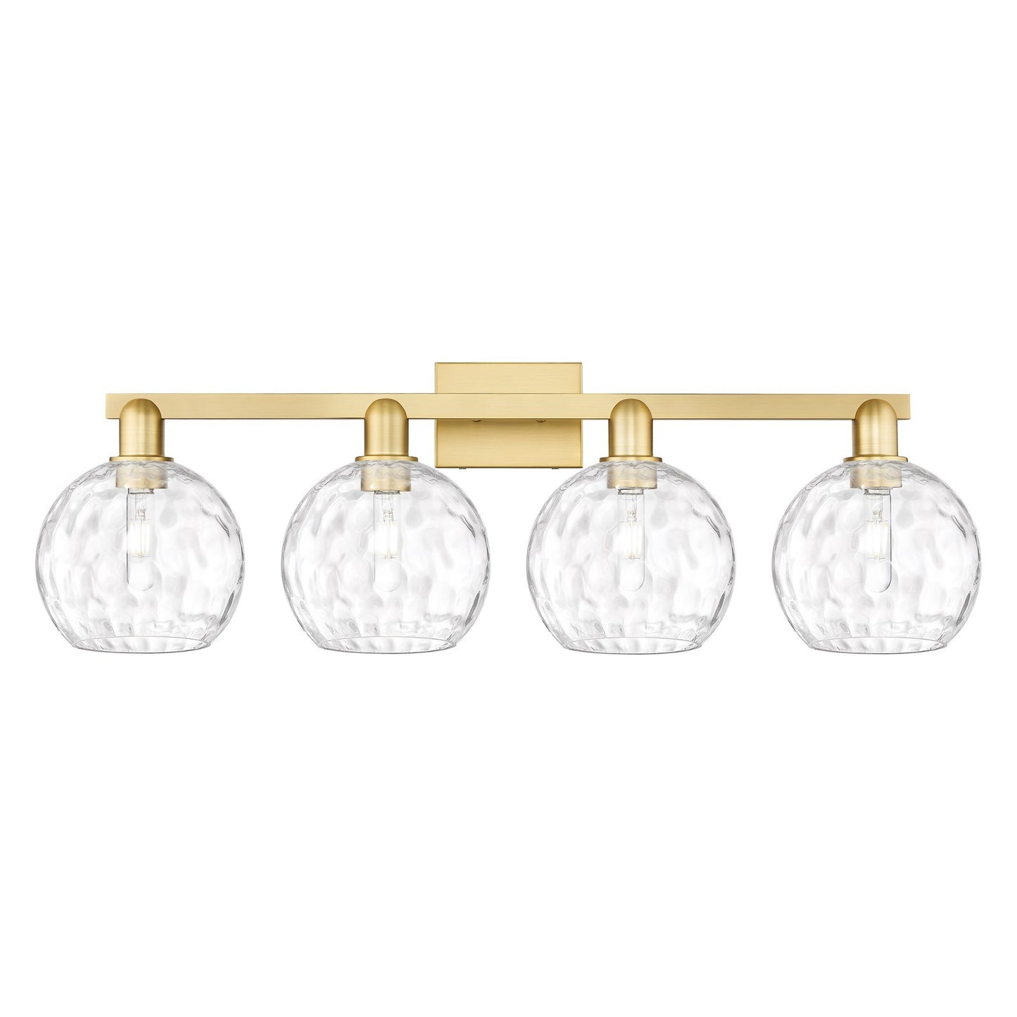 Innovations Athens Water Glass 35in 4-Light Bath Vanity | Industrial Satin Gold Steel and Clear Glass | Bathroom Vanity | Model 716-4W-SG-G1215-8