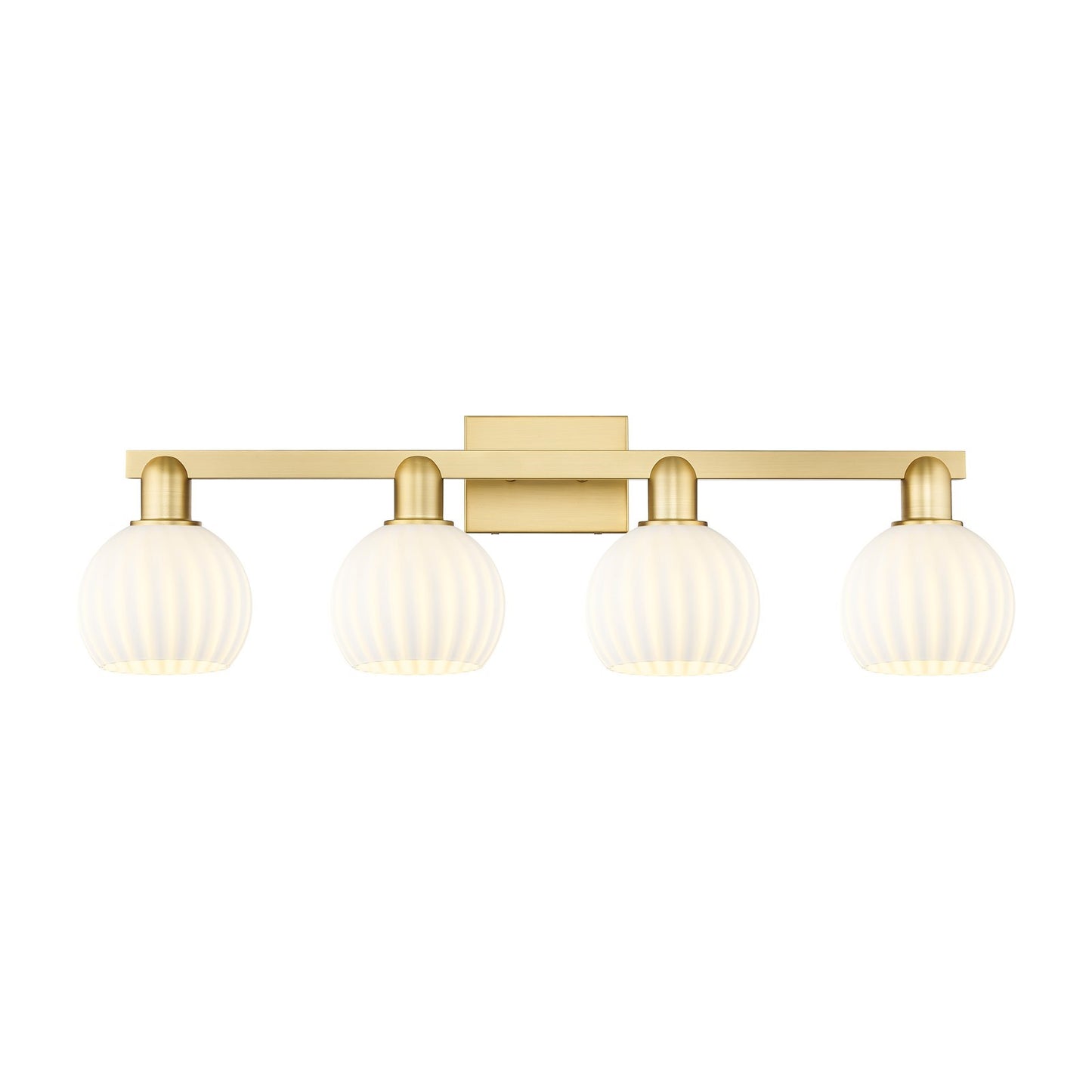 Innovations Lighting Arcadia 33in 4-Light Bath Vanity | Industrial Satin Gold Steel and White Venetian Glass | Bathroom Vanity | Model 716-4W-SG-G1217-6WV