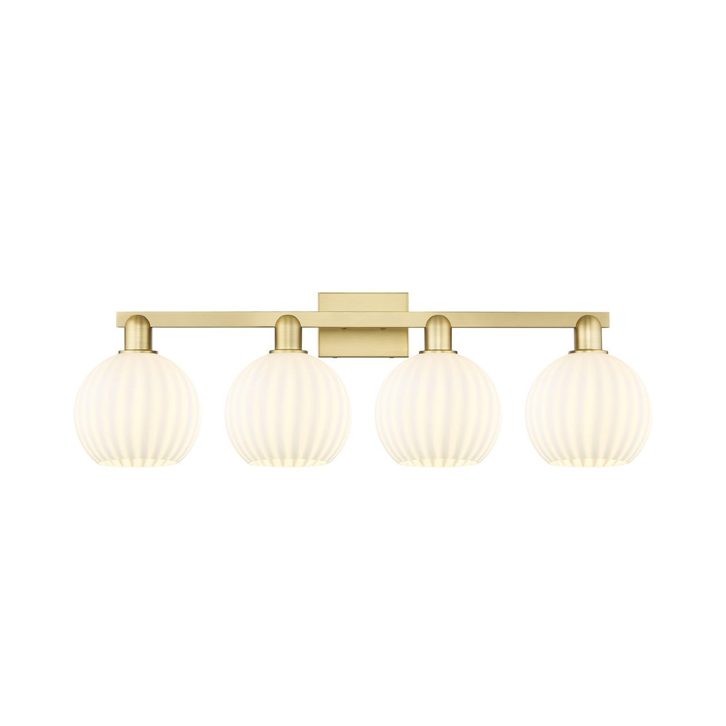 Innovations Lighting White Venetian 35in 4-Light Bath Vanity | Industrial Satin Gold Steel and White Glass | Bathroom & Powder | Model 716-4W-SG-G1217-8WV