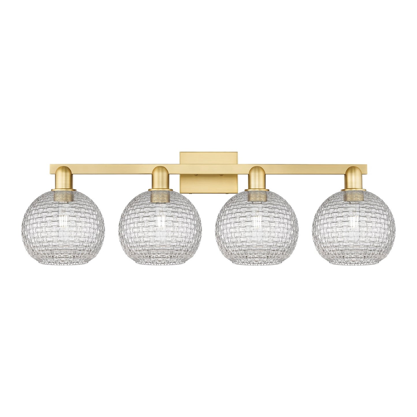 Innovations Athens 35in 4-Light Bath Vanity Light | Industrial Satin Gold Steel and Clear Basket Weave Glass | Bathroom Vanity | Model 716-4W-SG-G122C-8CL