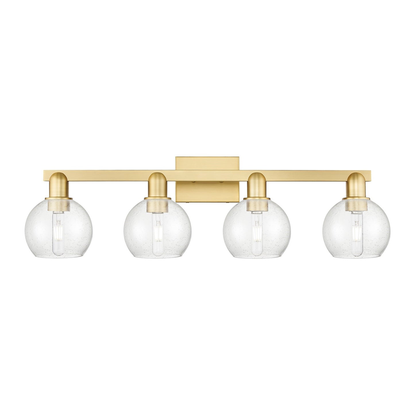 Innovations Athens 33in 4-Light Bath Vanity Light | Industrial Satin Gold Steel and Seedy Glass | Bathroom Vanity & Powder Room | Model 716-4W-SG-G124-6