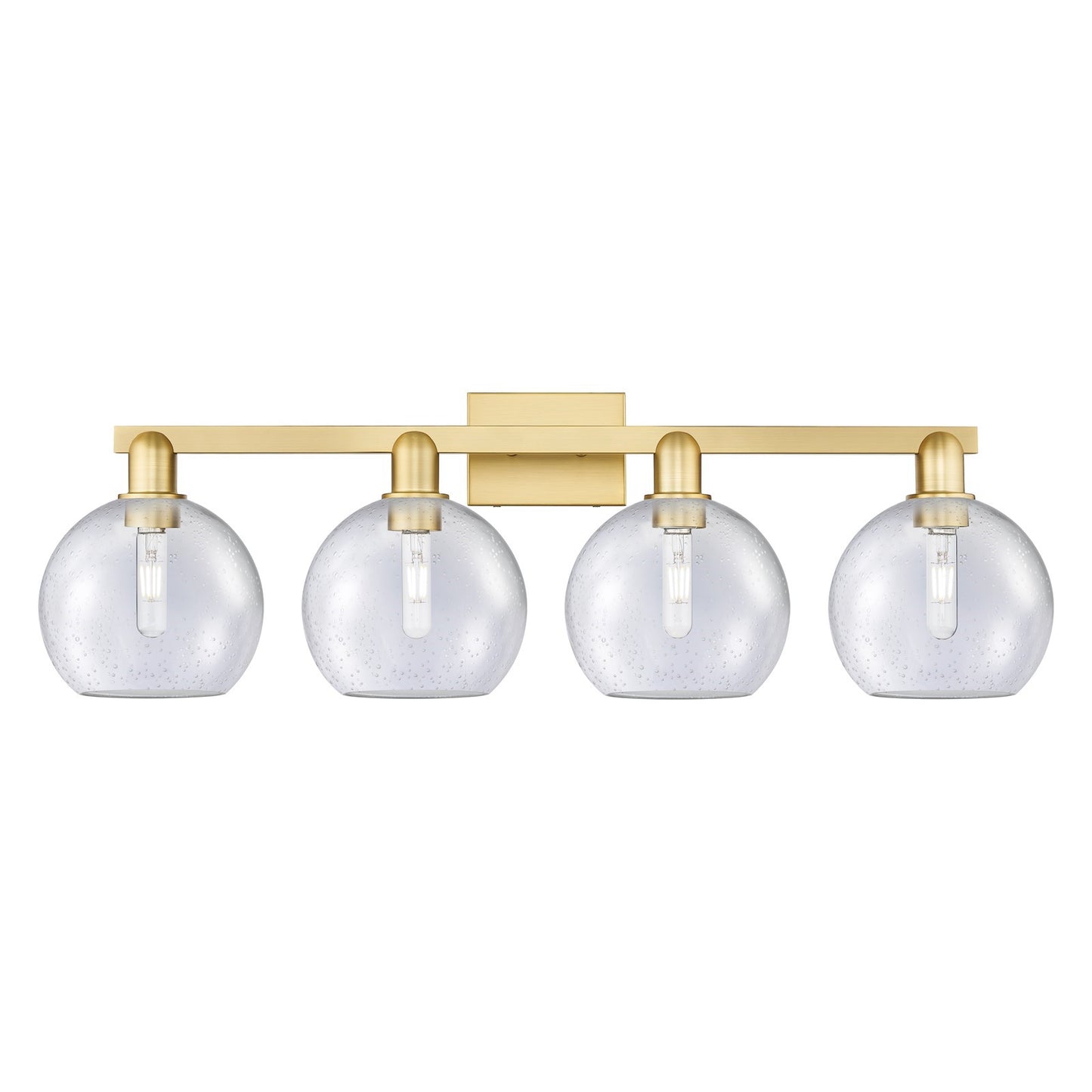 Innovations Athens 35in 4-Light Bath Vanity Light | Industrial Satin Gold Steel and Seedy Glass | Bathroom Vanity | Model 716-4W-SG-G124-8