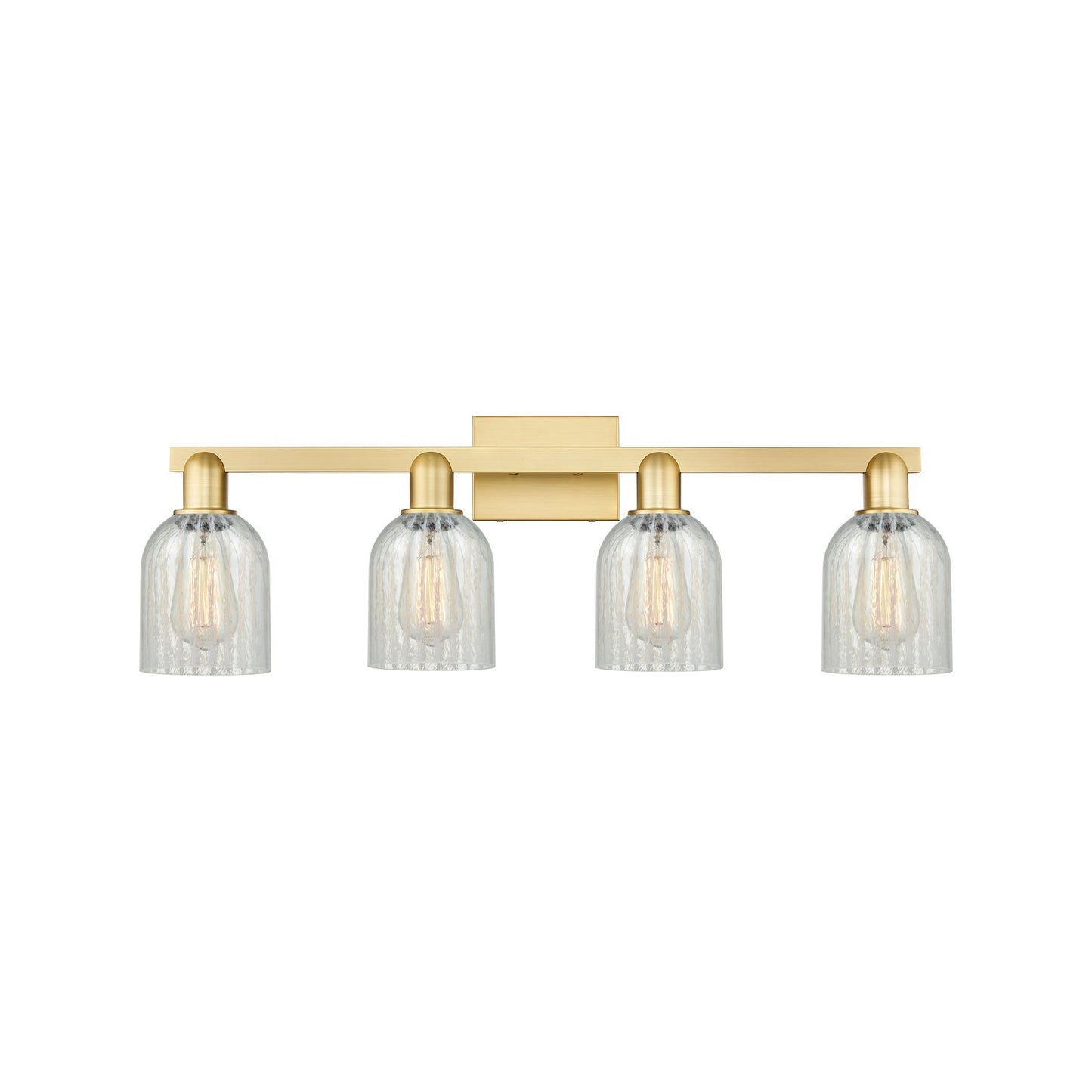 Innovations Caledonia 32in 4-Light Bath Vanity Light | Industrial Satin Gold Steel and Mouchette Glass | Bathroom Vanity | Model 716-4W-SG-G2511