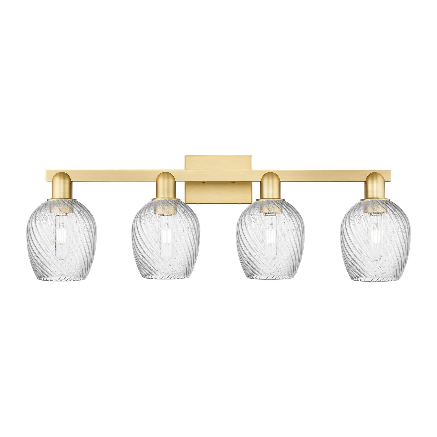 Innovations Salina 33in 4-Light Bath Vanity Light | Industrial Satin Gold Steel and Clear Spiral Fluted Glass | Bathroom Vanity & | Model 716-4W-SG-G292