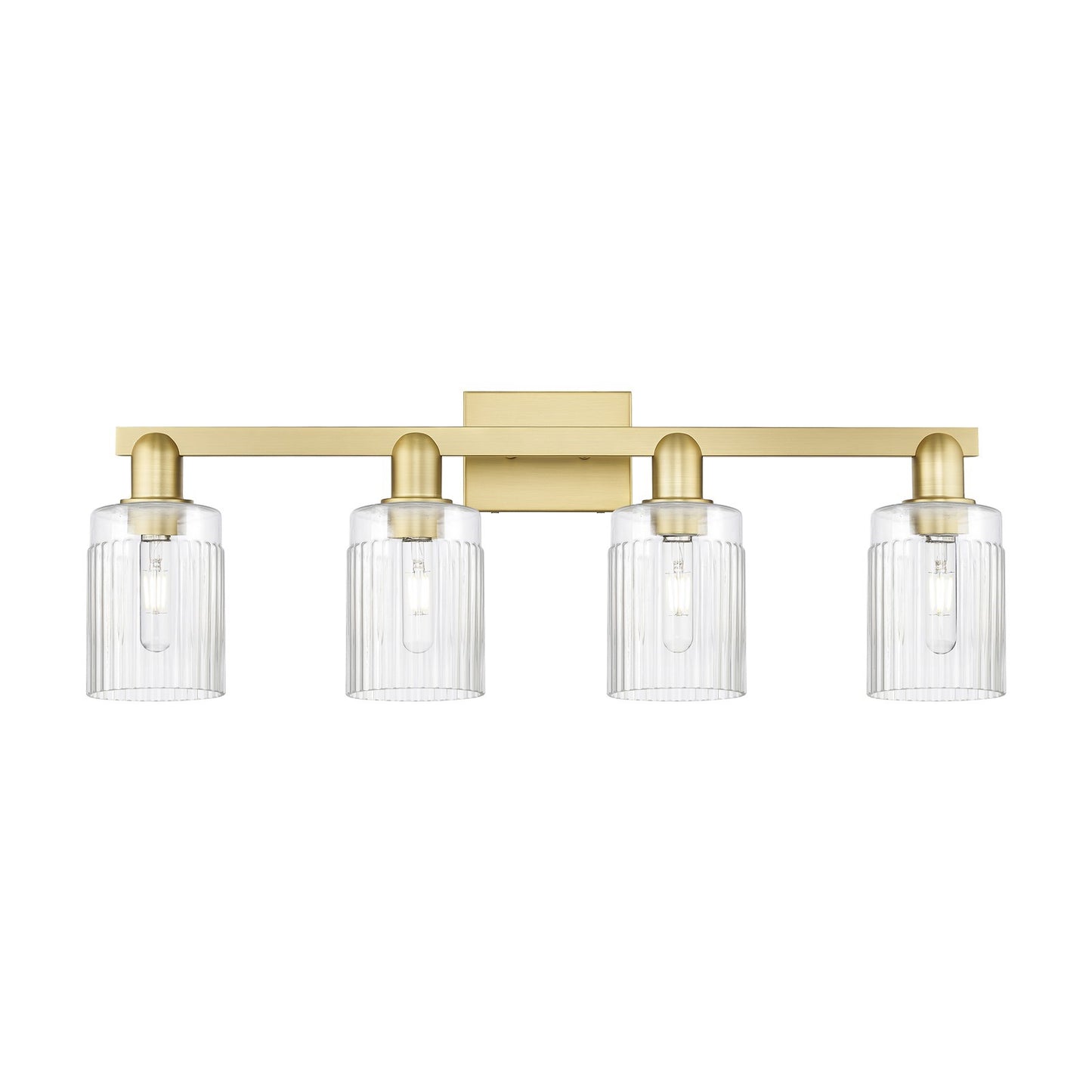 Innovations Hadley 32in 4-Light Bath Vanity Light | Industrial Satin Gold Steel and Clear Ribbed Glass | Entryway & Hallway Accent | Model 716-4W-SG-G342