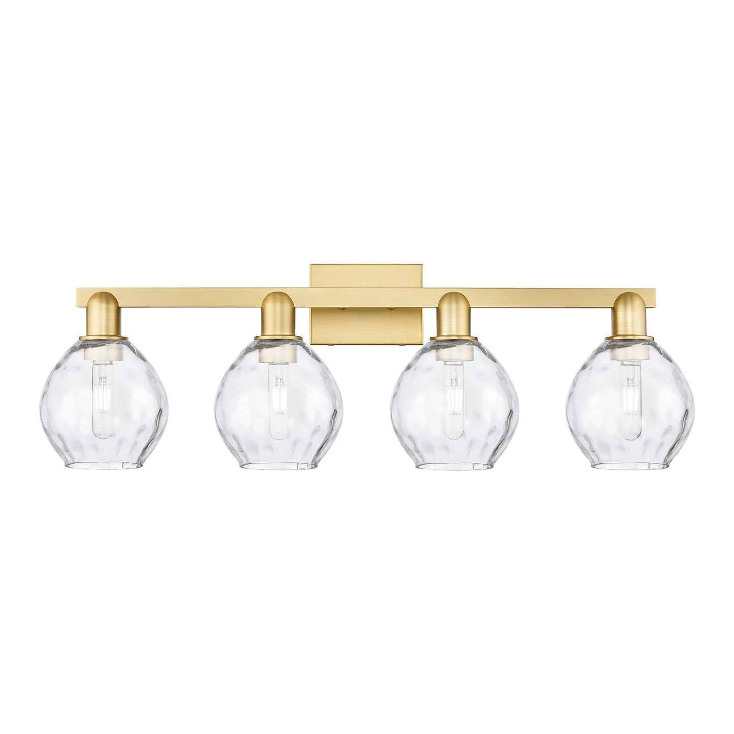 Innovations Waverly 33in 4-Light Bath Vanity Light | Industrial Modern Contempo Satin Gold Steel and Clear Glass | Bathroom Vanity | Model 716-4W-SG-G362