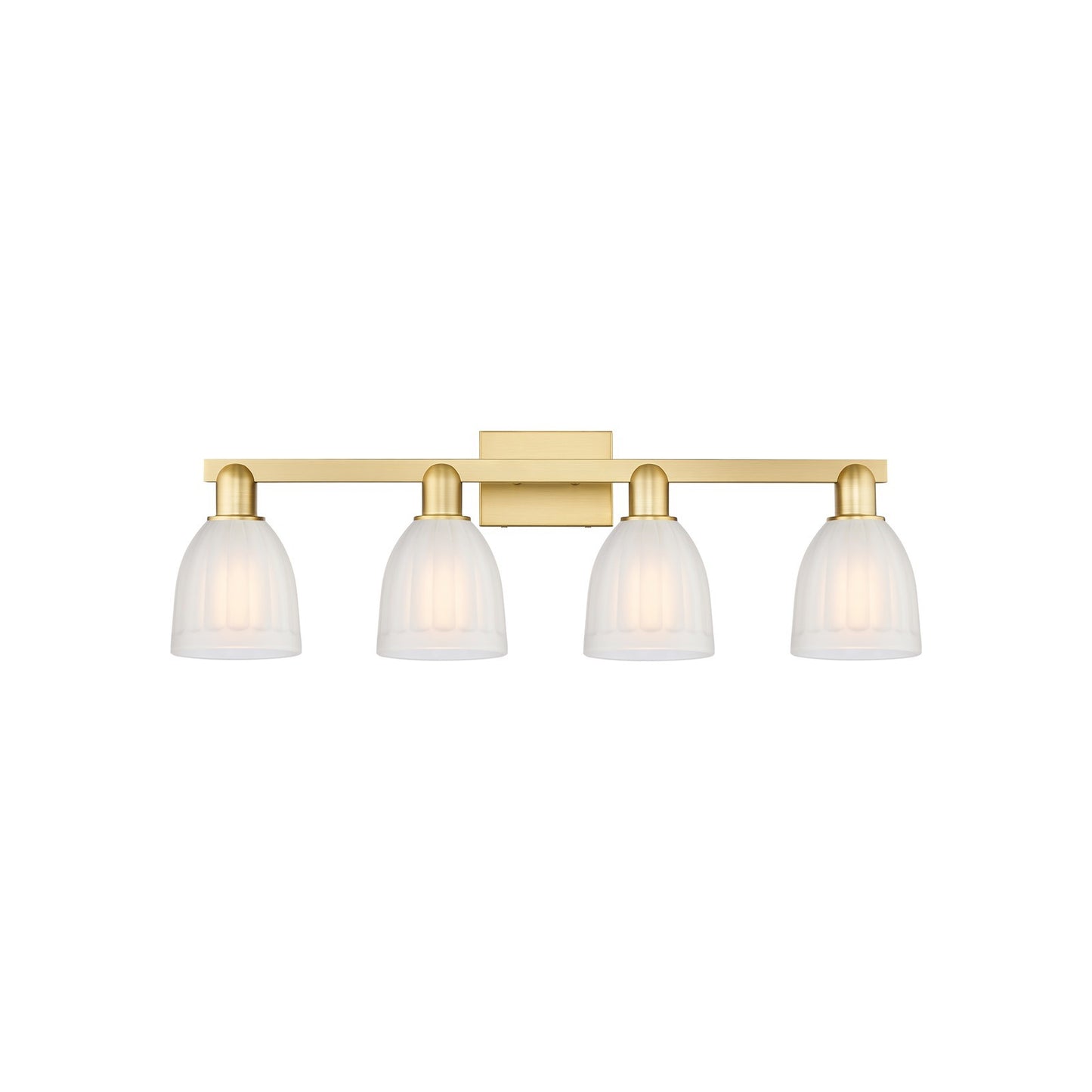 Innovations Brookfield 33in 4-Light Bath Vanity Light | Industrial Satin Gold Steel and White Ribbed Glass | Bathroom Vanity & | Model 716-4W-SG-G441