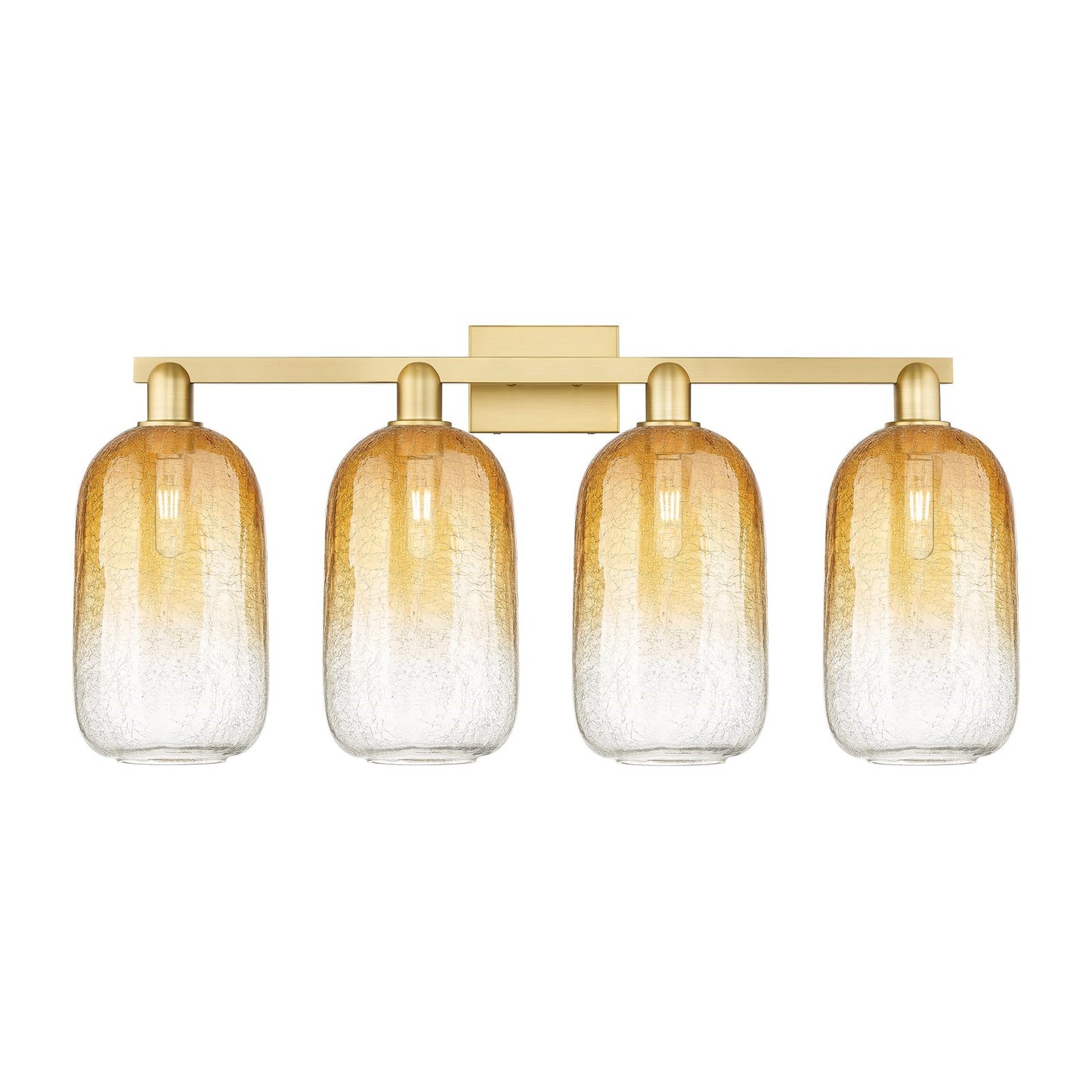 Innovations Brookhaven Cloche 34in 4-Light Bath Vanity Light | Industrial Satin Gold Steel and Cast Brass with Amber Glass | Model 716-4W-SG-G482-7AM
