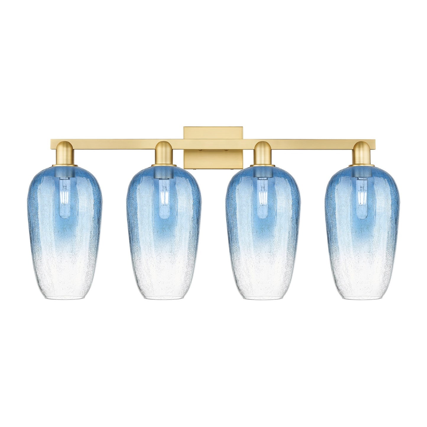 Innovations Brookhaven Flute 34in 4-Light Bath Vanity Light | Industrial Satin Gold Steel and Sapphire Blue Glass | Bathroom | Model 716-4W-SG-G484-7SB