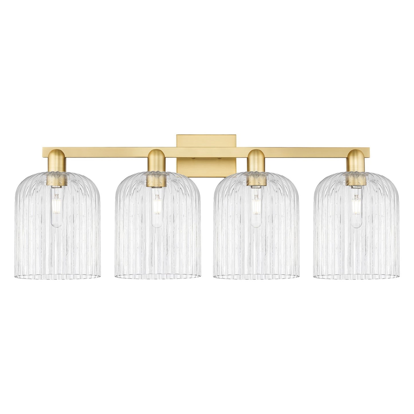 Innovations Bridal Veil 35in 4-Light Bath Vanity Light | Industrial Satin Gold Steel and Clear Ribbed Glass | Bathroom Vanity | Model 716-4W-SG-G559-8CL