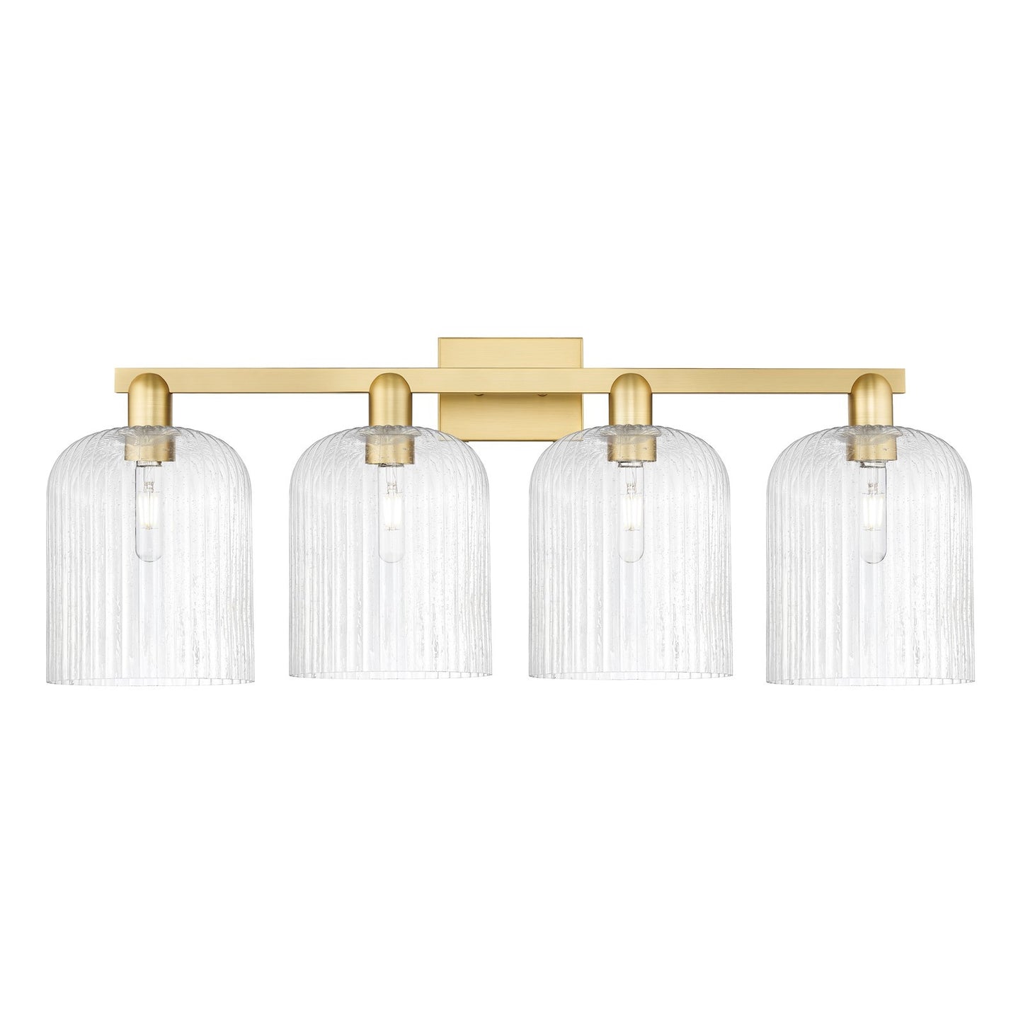 Innovations Bridal Veil 35in 4-Light Bath Vanity | Industrial Satin Gold Steel and Seedy Glass | Bathroom Vanity Light | Model 716-4W-SG-G559-8SDY