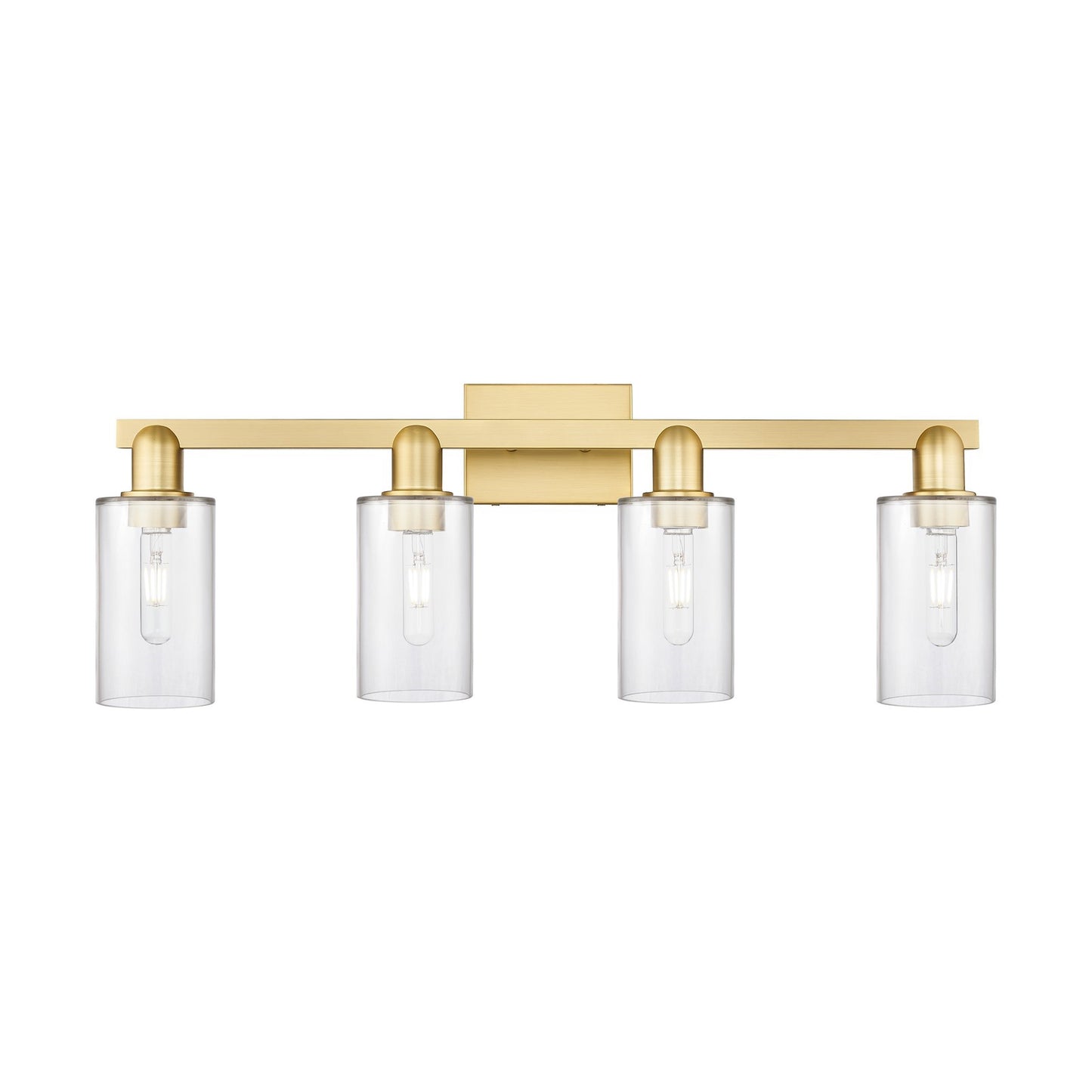 Innovations Clymer 31in 4-Light Bath Vanity Light | Industrial Satin Gold Steel and Clear Glass | Bathroom Vanity | Model 716-4W-SG-G802