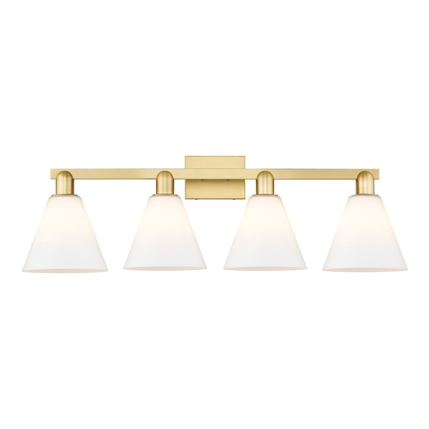 Innovations Berkshire Glass 35in 4-Light Bath Vanity | Industrial Satin Gold Steel and Matte White Glass | Bathroom Vanity Light | Model 716-4W-SG-GBC-81